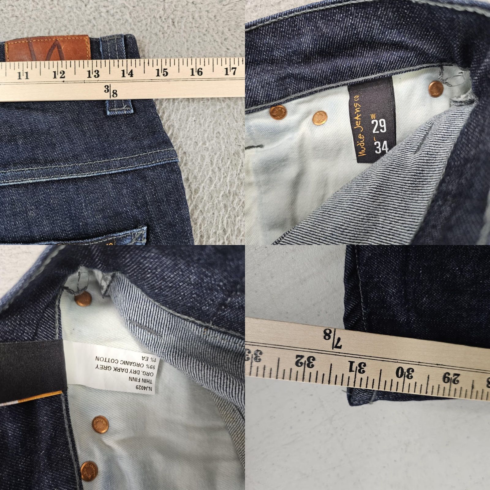 Nudie Jeans Nudie Jeans Co Thin Finn Jeans Mens 29x31 Denim Slim Tapered Zip Fly 5-Pocket Organic Cotton Blend Dark Wash Jeans Mens Size US 29 - 8 Thumbnail