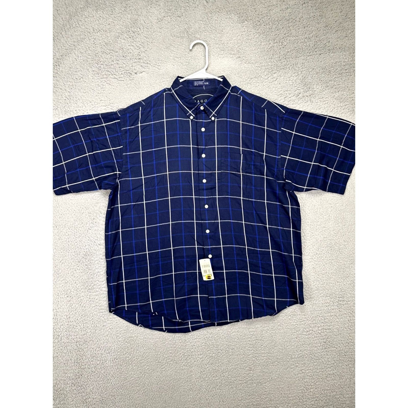 Haggar Haggar Clothing C Shirt Button-Up Navy Grid Check Pocket Mens XL Regular Casual Size US XL / EU 56 / 4 - 3 Thumbnail