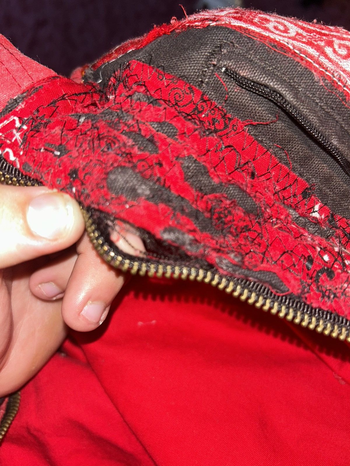 Other 1/1 Your World red bandana distressed repaired work jacket Size US M / EU 48-50 / 2 - 10 Thumbnail