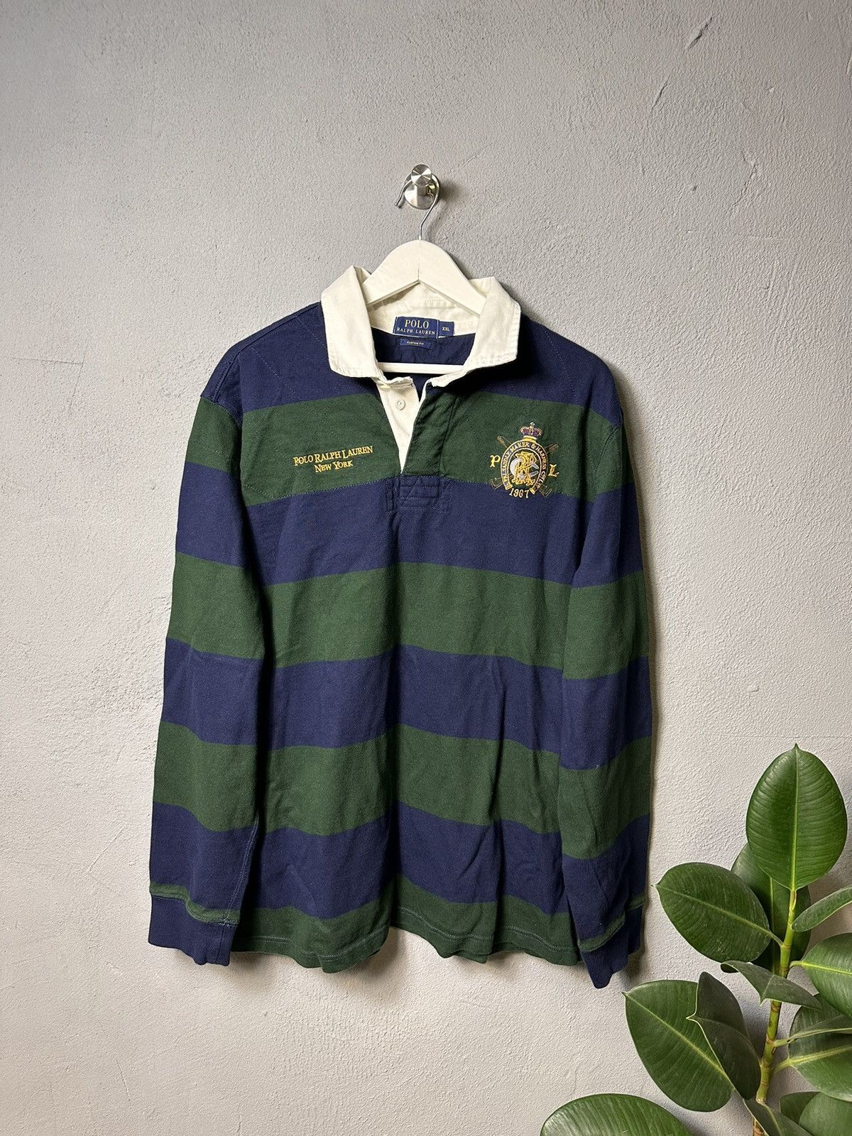 Pre-owned Polo Ralph Lauren X Ralph Lauren Vintage Polo Ralph Laurent Striped Rugby Shirt In Green