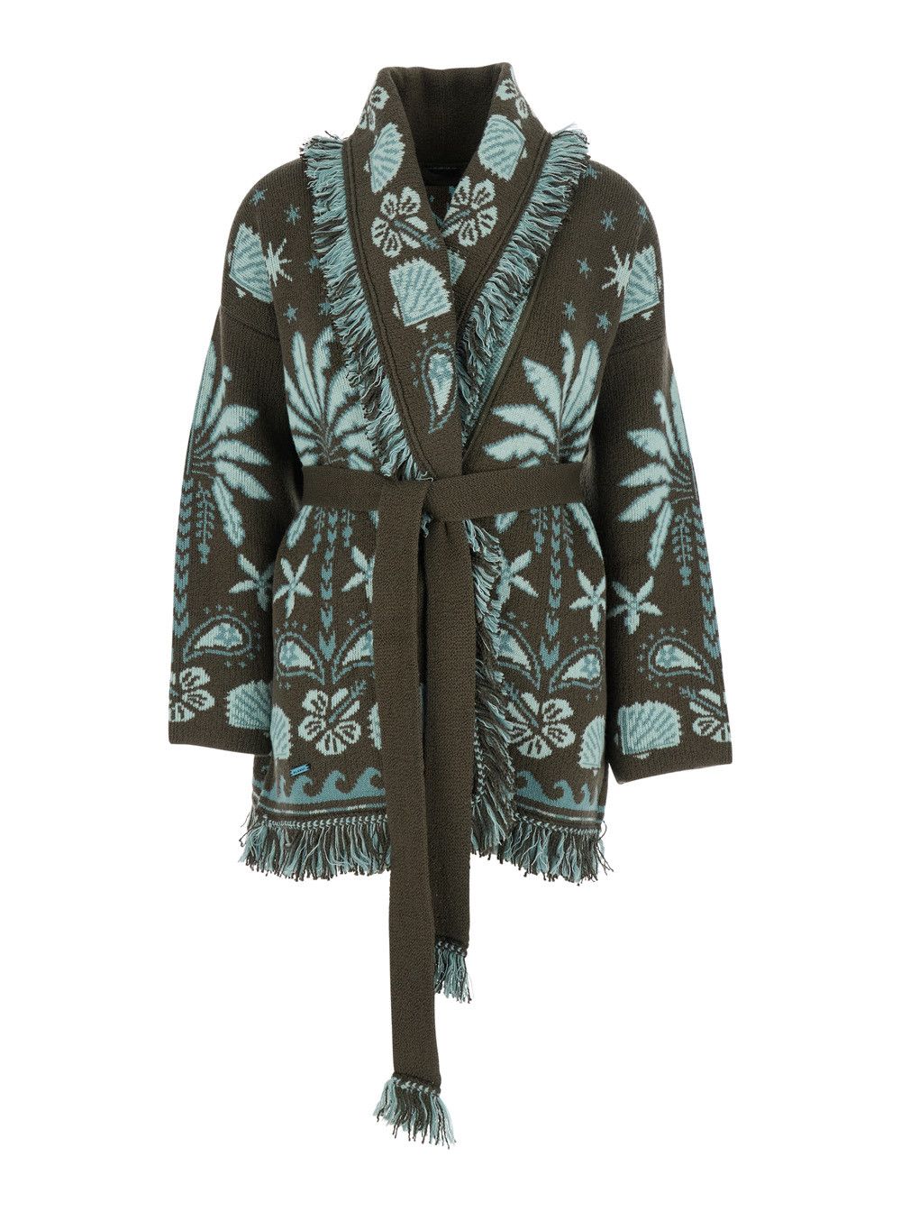 Alanui Cardigan 'Echoes Of The Island' with Geometric Motif and Frayed Hem in Multicolor Wool for Women Size S / US 4 / IT 40 - 1 Thumbnail