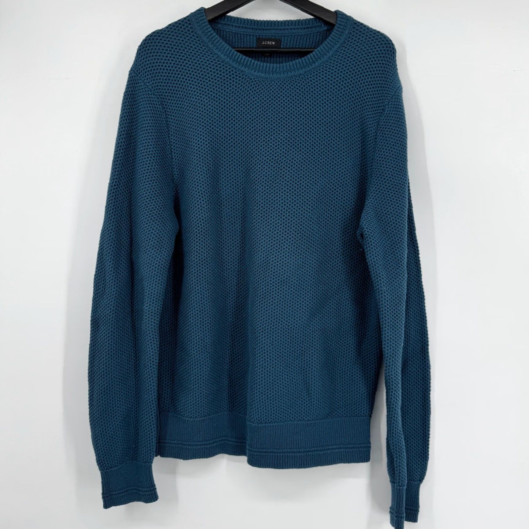 J.Crew J.CREW Sweater Crew Neck Waffle Knit Long Sleeve Teal Blue Pullover Mens L Classic Cotton Knit Shirt Size US L / EU 52-54 / 3 - 3 Thumbnail