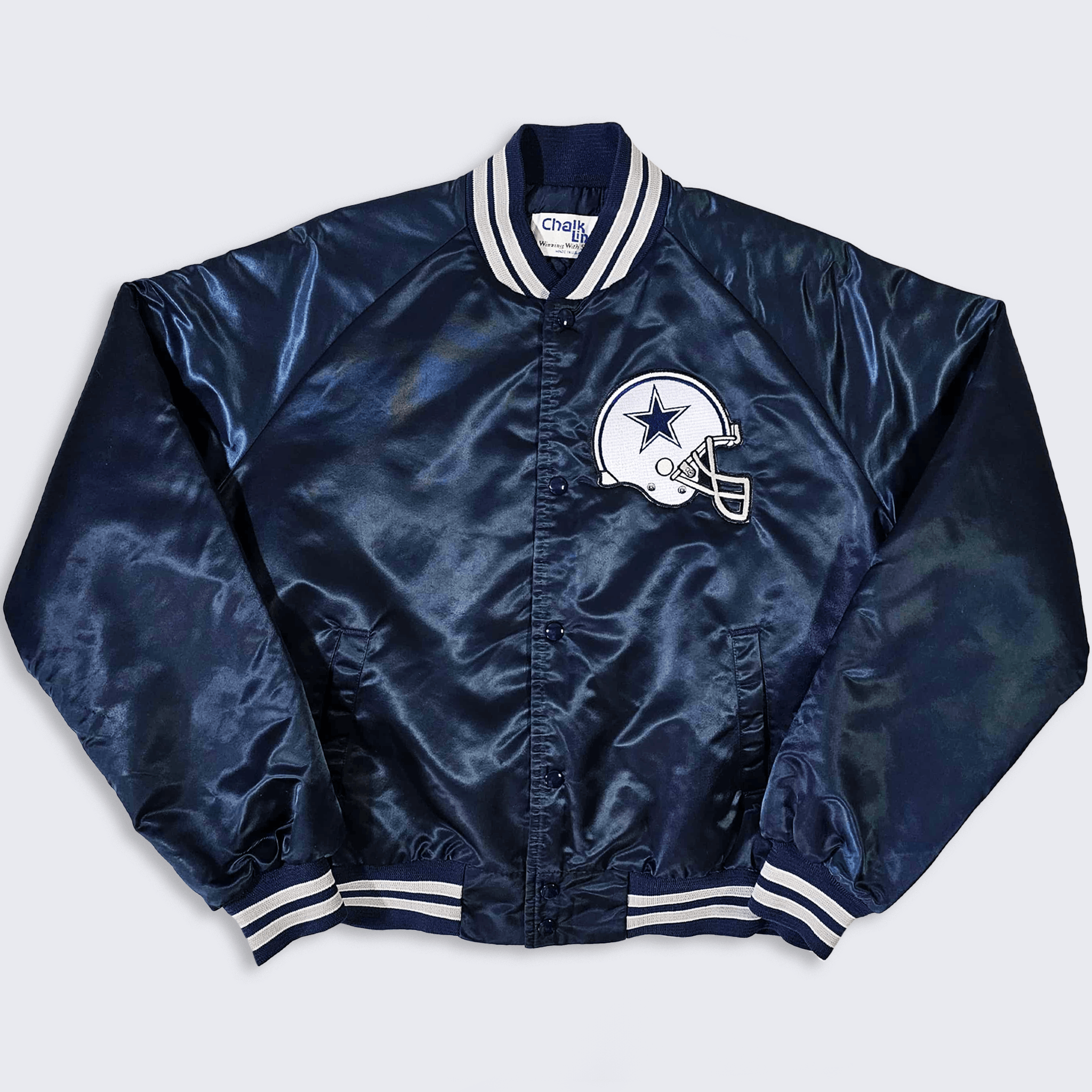 NFL Dallas Cowboys Vintage 80s Chalk Line Satin Bomber Jacket Size US XL / EU 56 / 4 - 2 Thumbnail