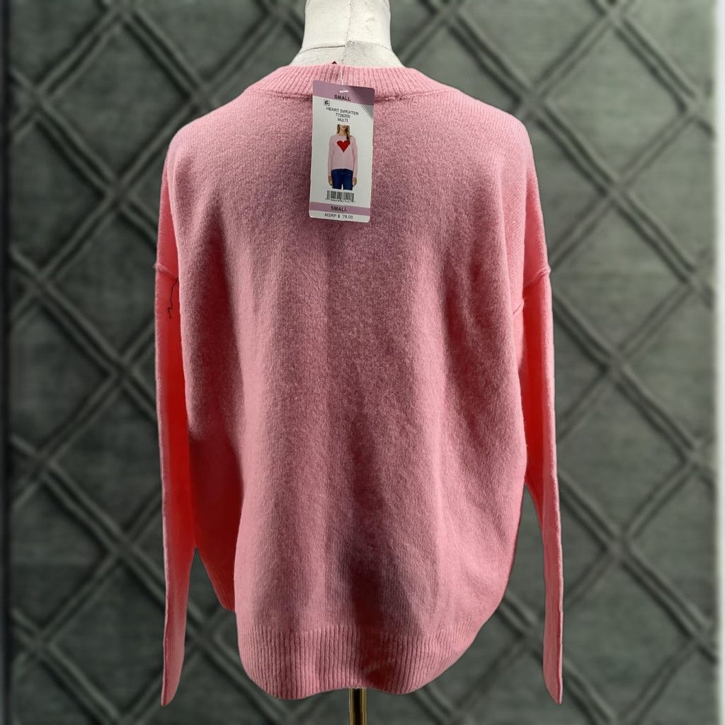 Vince Camuto Vince Camuto Sweater Pullover Womens S Pink Heart Graphic Crew Neck Knit Size S / US 4 / IT 40 - 1 Thumbnail