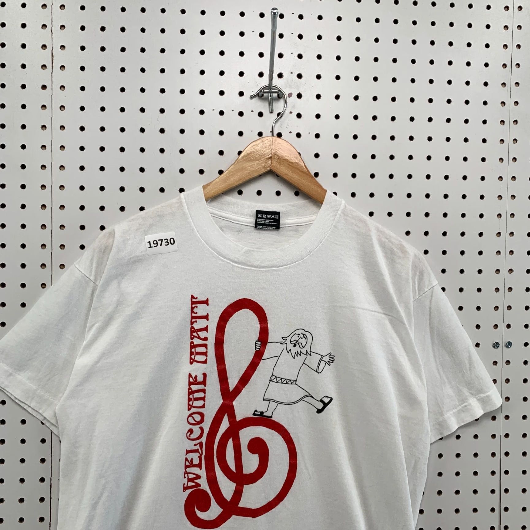 Fruit Of The Loom VINTAGE Welcome Matt Treble Clef Shirt Mens L White 90s Cotton Tee, Fruit of the Loom T-Shirt, Crew Neck, Short Sleeve, 20.5x27.5 Size US L / EU 52-54 / 3 - 6 Thumbnail