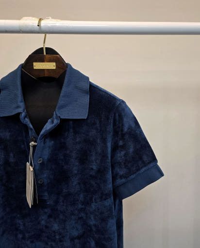 Tom Ford o1sm1stk0725 Velour Pique Collar Polo Shirt in Indigo Navy Size US M / EU 48-50 / 2 - 2 Thumbnail