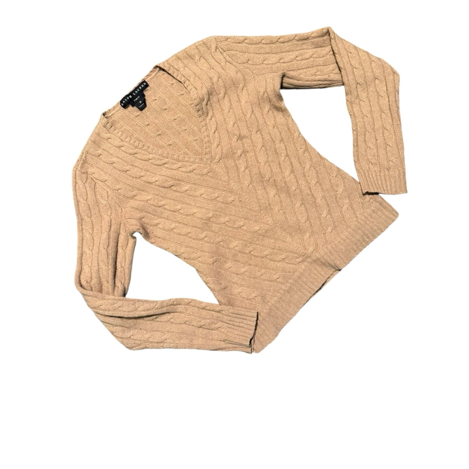 Ralph Lauren VINTAGE Ralph Lauren Black Label Women's Beige 100% Cashmere Cable Knit Sweater Med Pullover Size M / US 6-8 / IT 42-44 - 3 Thumbnail