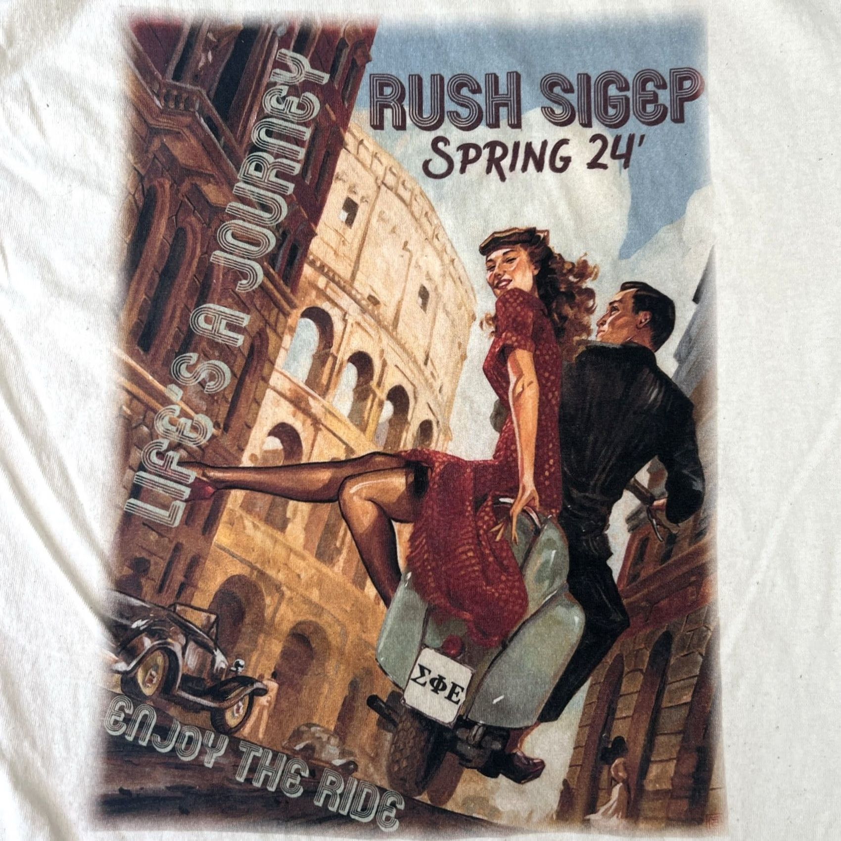 Gildan VINTAGE Sigma Phi Epsilon Tee Men M Ivory 90s Classic College Mobster The Godfather Graphic Print Short Sleeve Crew Neck Life’s A Journey Gallon? Size US M / EU 48-50 / 2 - 7 Thumbnail