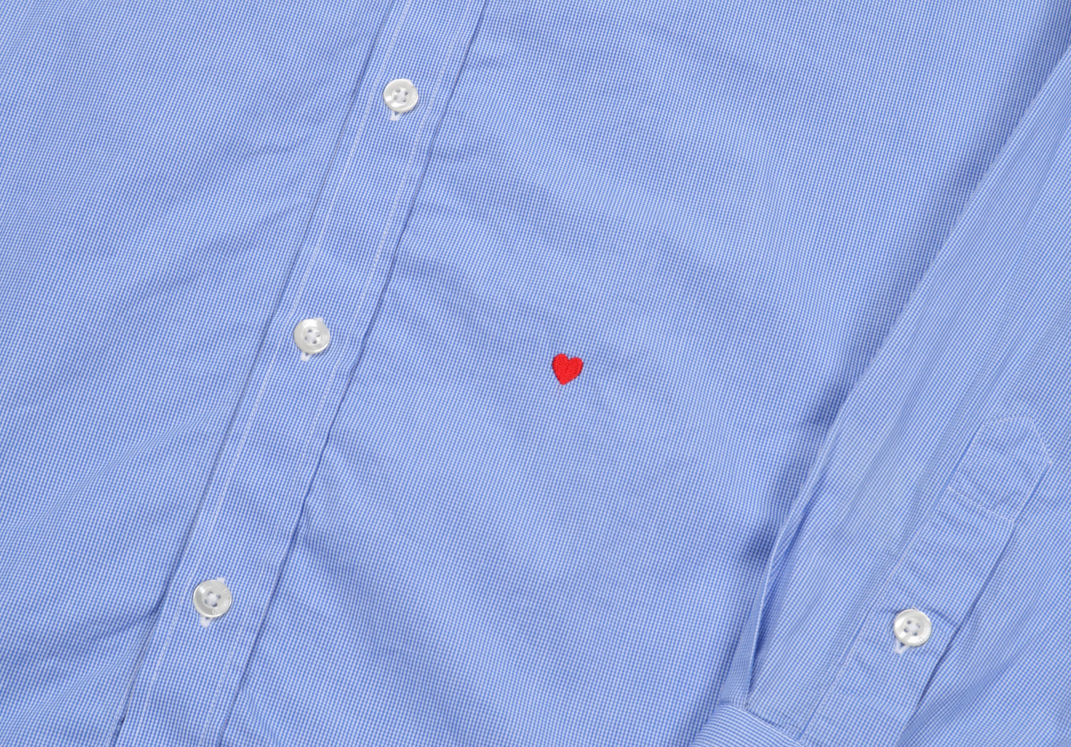 Designer × Moschino Moschino Micro Gingham Red Heart Embroidery Blue Shirt Size US M / EU 48-50 / 2 - 4 Thumbnail
