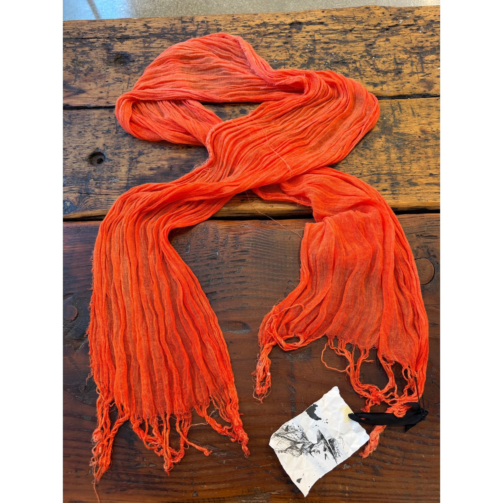 Greg Lauren Greg Lauren SAMPLE Orange Cotton Fringe Scarf Size ONE SIZE - 3 Thumbnail