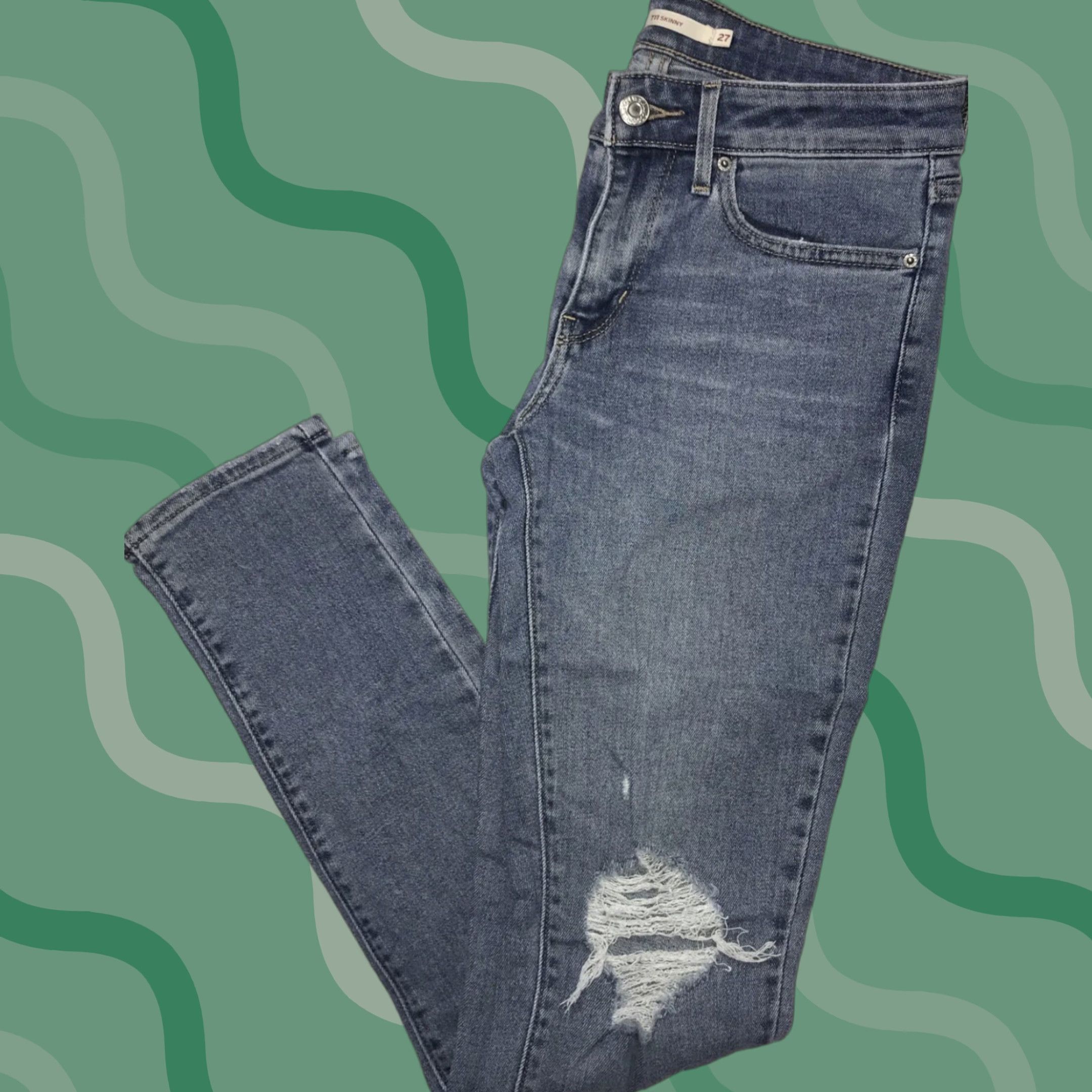 Levi's Levi's Jeans Skinny 711 Women 27 Blue Medium Wash 30in Inseam Low Rise Distressed Slim Pant Womens Size 27" / US 4 / IT 40 - 1 Thumbnail