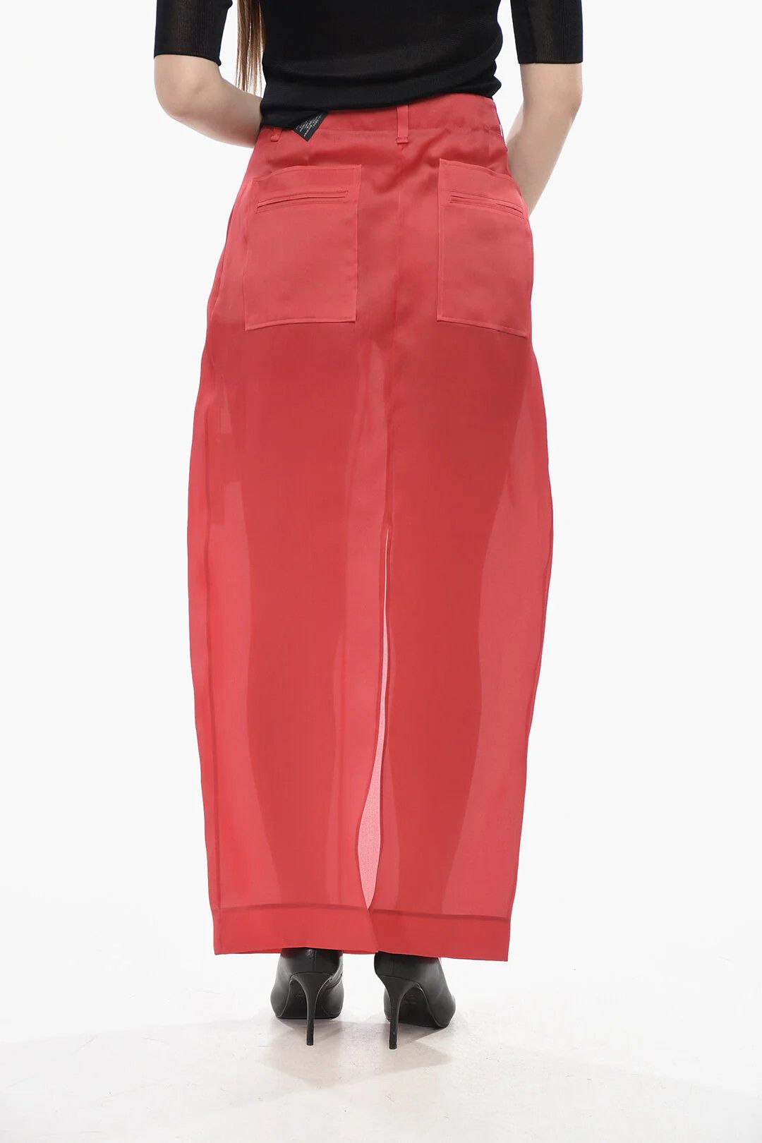 KHAITE og1mm0426 Silk Organza Pencil Skirt in Red Size 27" / US 4 / IT 40 - 4 Thumbnail