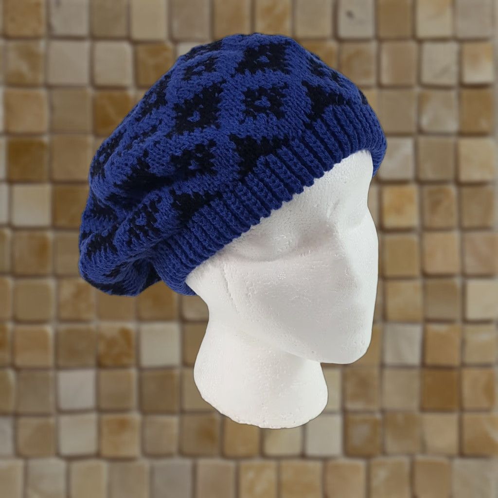 Vintage VINTAGE Vintage 80s Knit Wool Blue Diamond French Beret Warm Winter Hat Womens One Size Size ONE SIZE - 1 Thumbnail