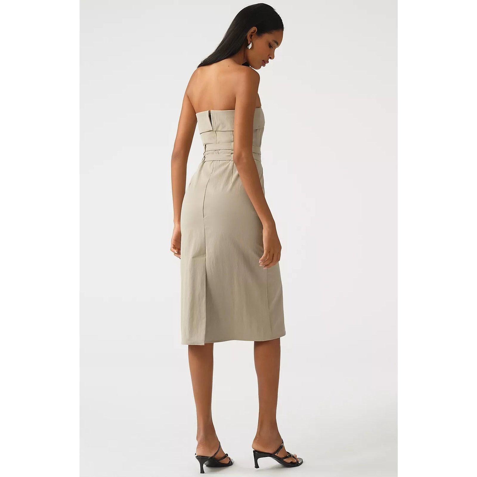 Anthropologie NWT Maeve Strapless Belted Midi Dress $168 X-SMALL Khaki Size XS / US 0-2 / IT 36-38 - 3 Thumbnail
