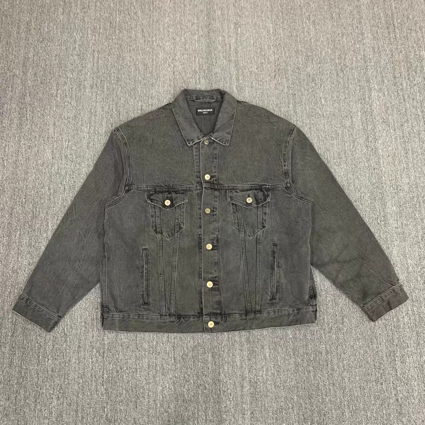 Balenciaga Balenciaga Washed Black Embroidered Denim Jacket Size S / US 4 / IT 40 - 1 Thumbnail