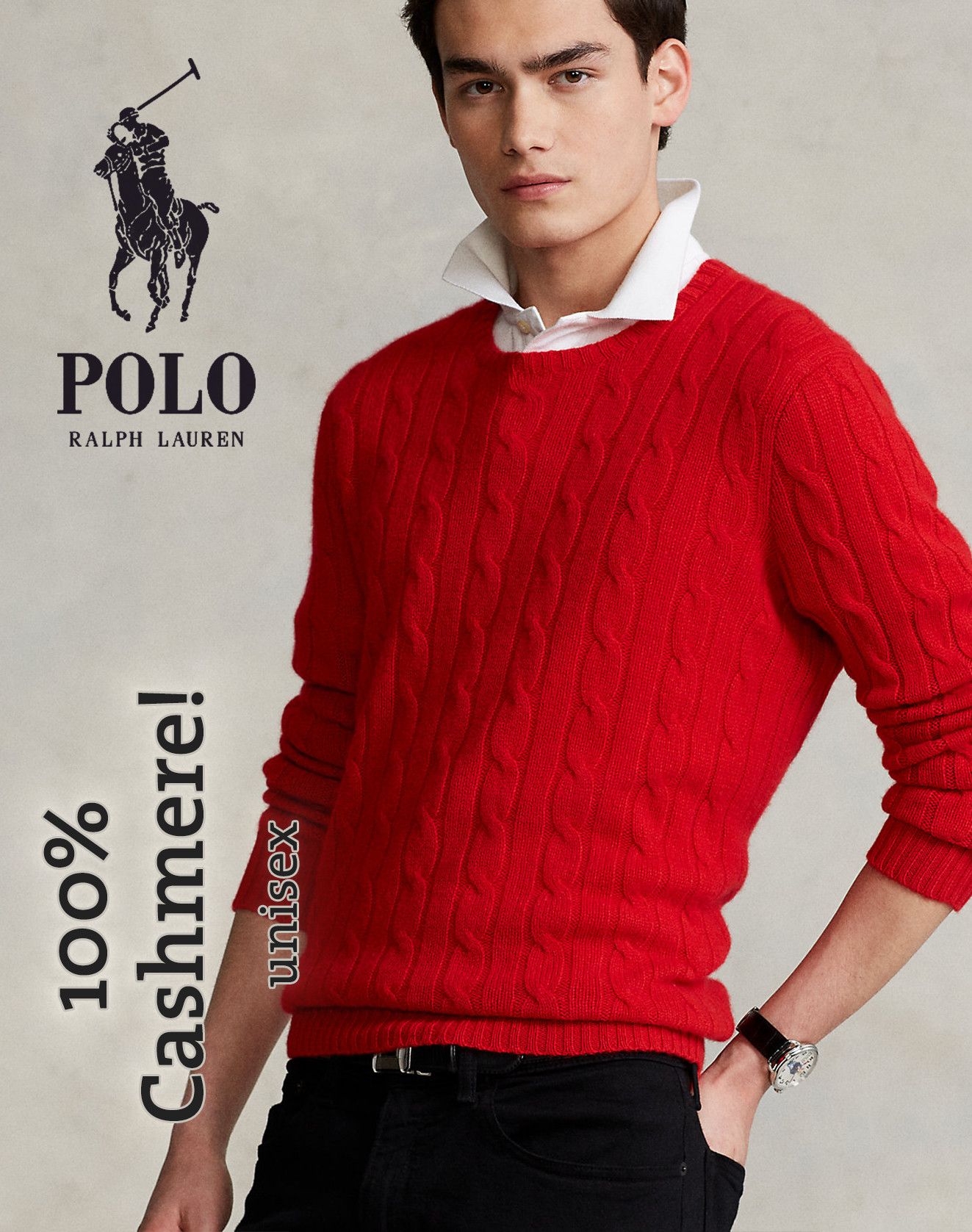 image of Msrp~600€ Polo Ralph Laurent 100% Cashmere Sweater Red Unisex in Martin Red/Fire Red/Pure Red (Size