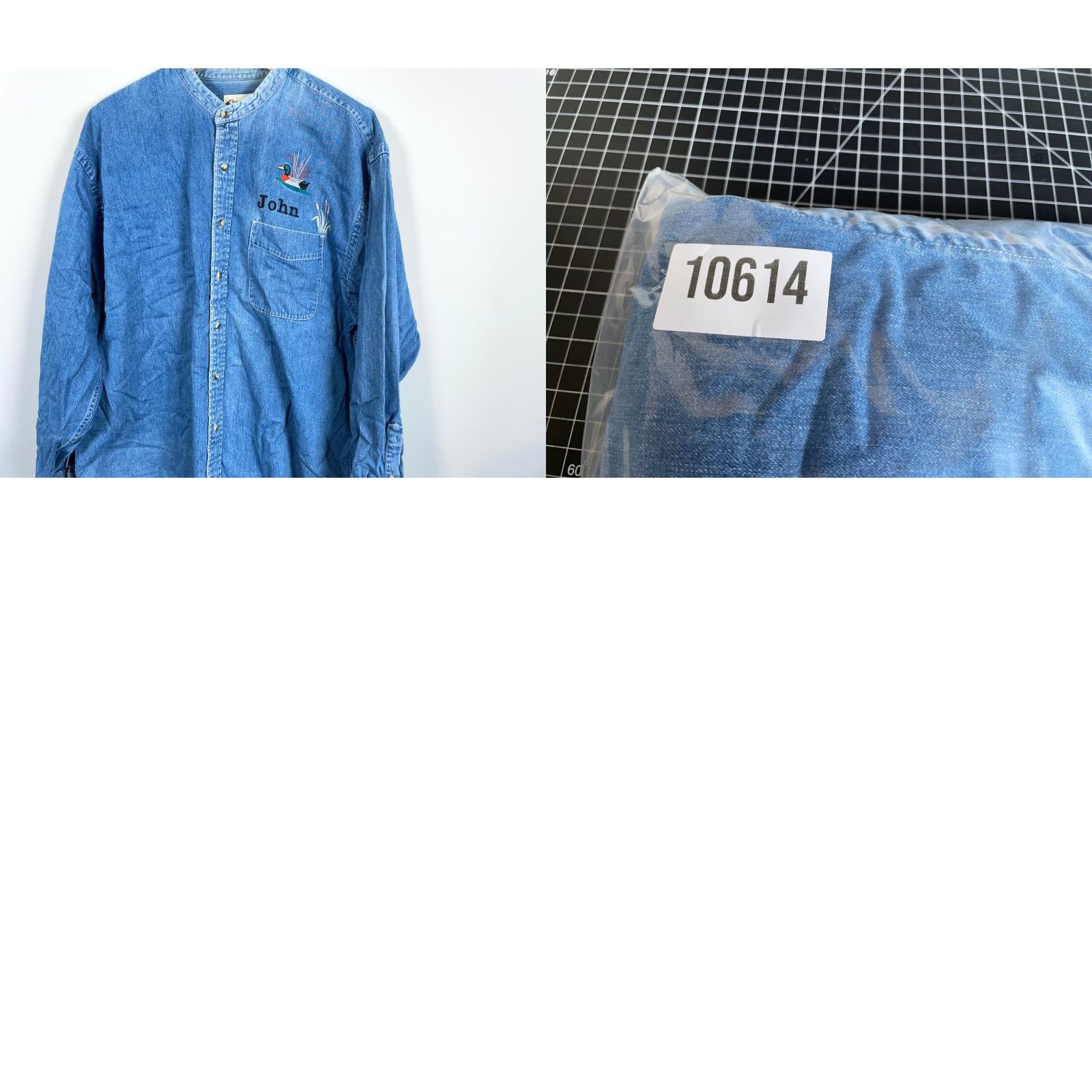 Eddie Bauer VINTAGE Eddie Bauer Denim Shirt Men's 2XL Blue Duck Embroidery Band Collar Y2K Nature Size US XXL / EU 58 / 5 - 9 Thumbnail
