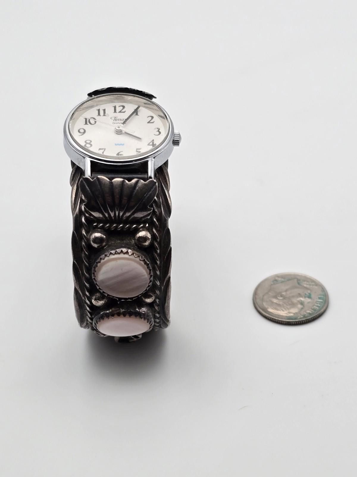 Studio D'Artisan MOP Cuff Watch Bracelet Sterling Silver Floral Leaf Navajo Size ONE SIZE - 4 Thumbnail