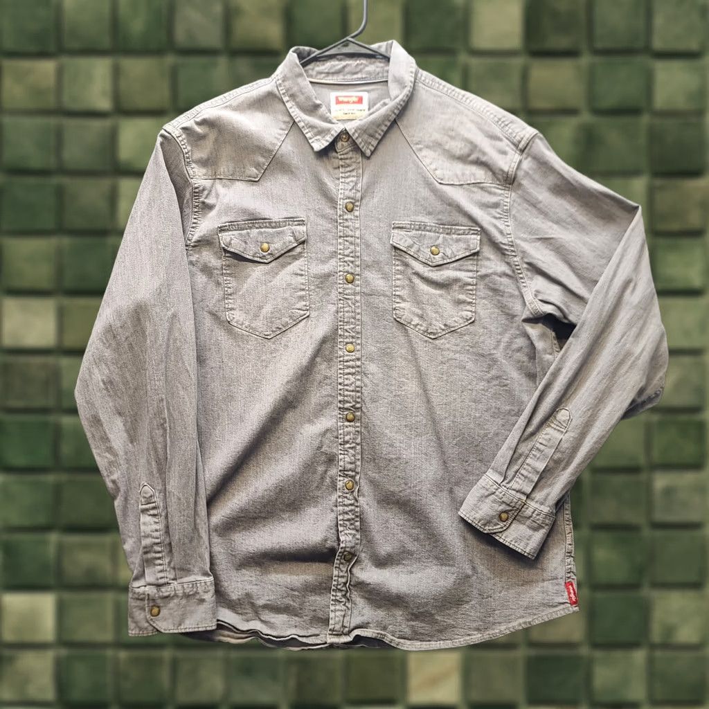 Wrangler Wrangler Chambray Shirt Mens 2XL Regular Fit Pearl Snap Long Sleeve Workwear Size US XXL / EU 58 / 5 - 1 Thumbnail