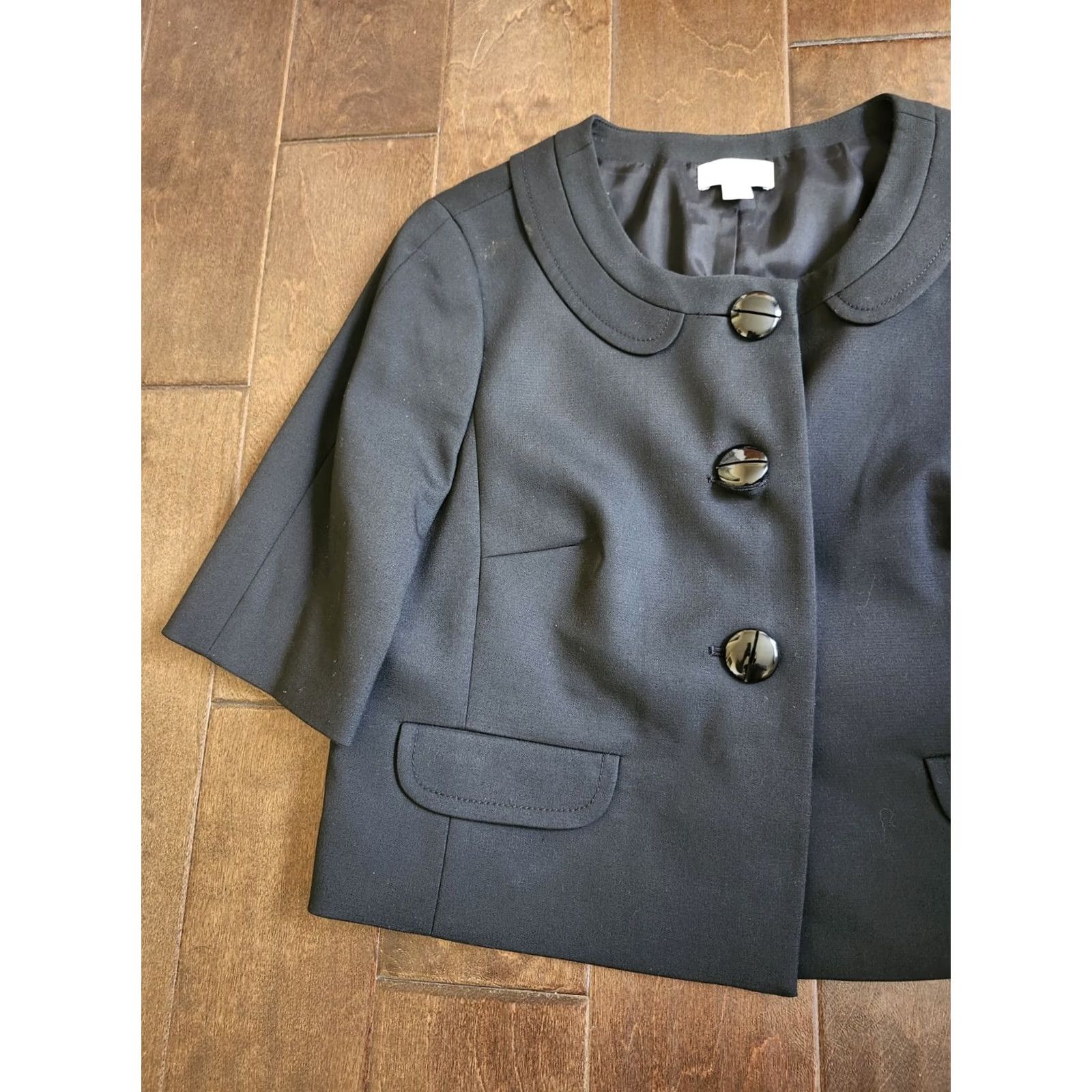 Loft LOFT Women Jacket Black Button Short Sleeve Lined 12 Regular Size 12 Formal Business Party/Cocktail Travel Size 34" / US 12 / IT 48 - 3 Thumbnail