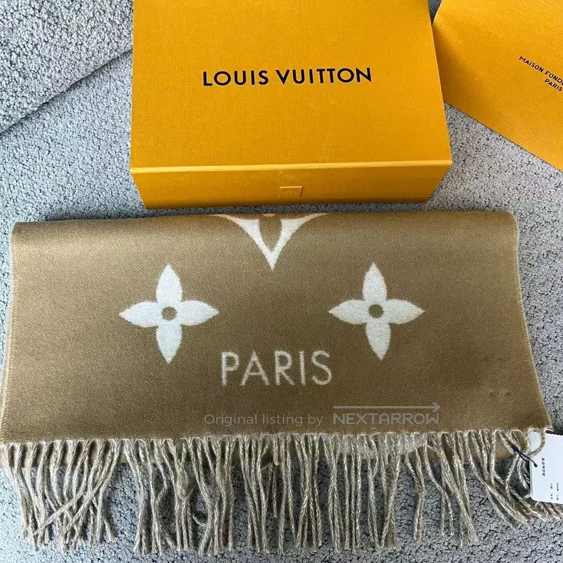 Louis Vuitton Louis Vuitton Creamy/earthy fringed jacquard plain cashmer Size ONE SIZE - 2 Thumbnail