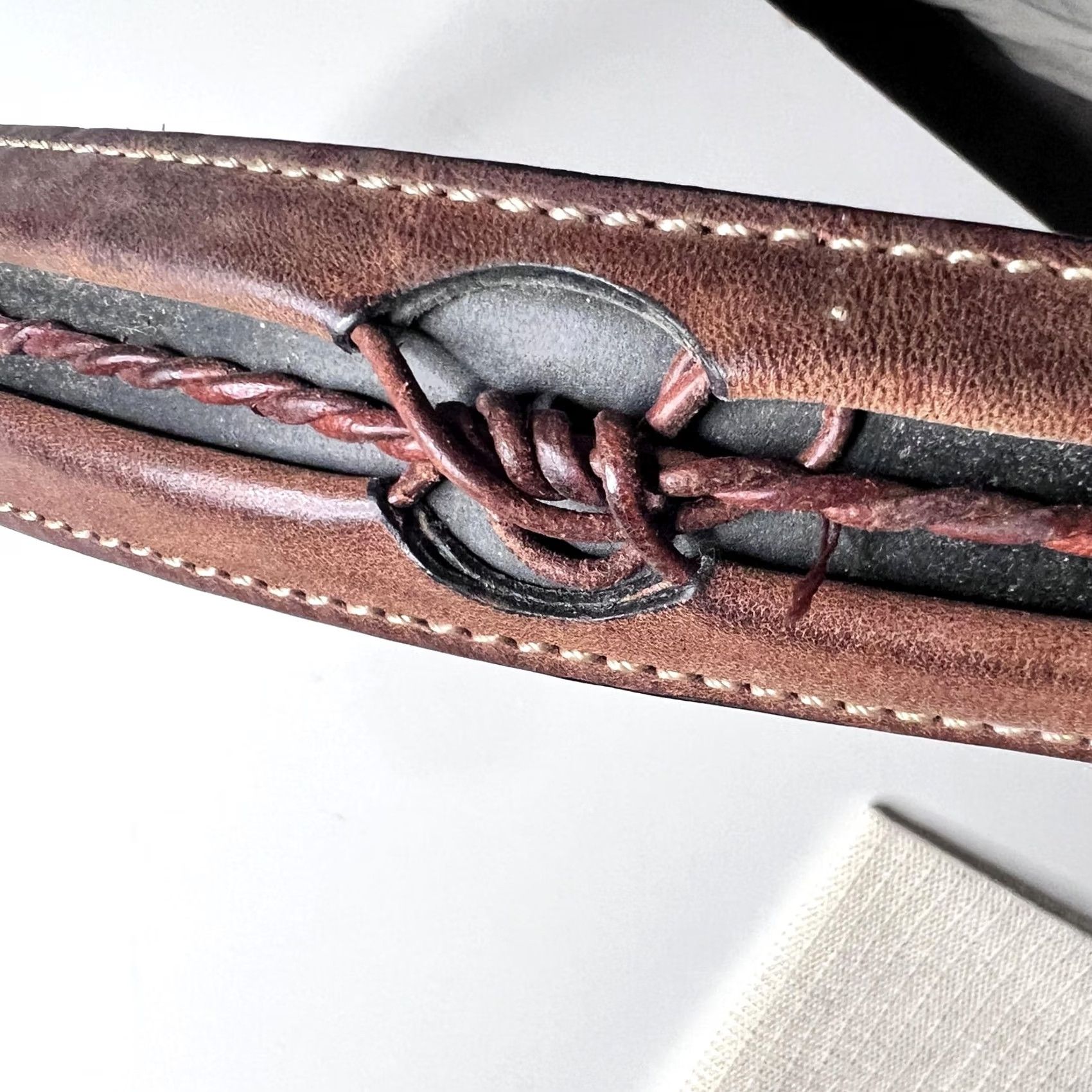 Vintage Justin Leather Belt Mens 38 Brown Western Silver Buckle Braided Lacing Cowboy Belt Size 38 - 5 Thumbnail