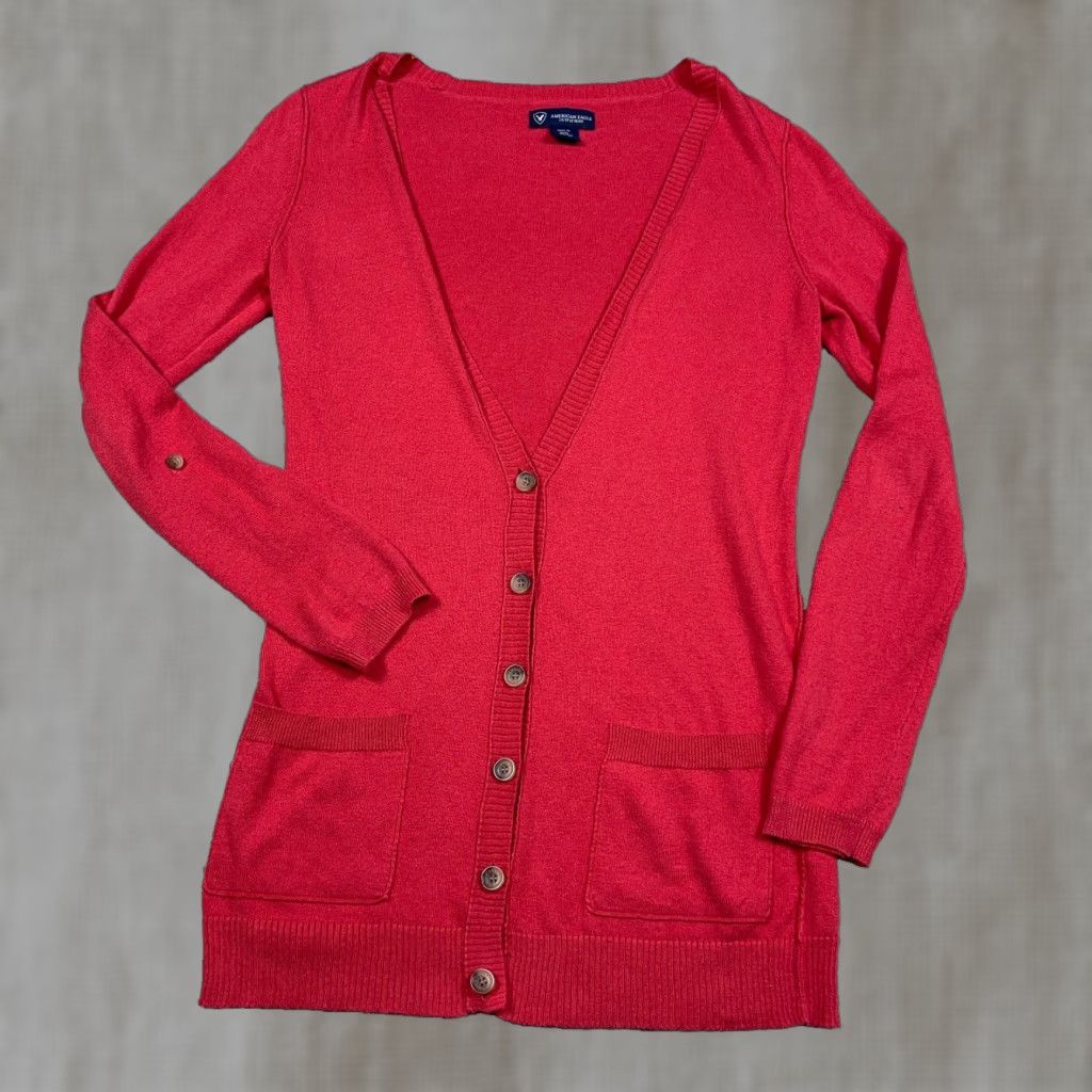 American Eagle Outfitters VINTAGE American Eagle Outfitters Cardigan Sweater Women Small Pink V Neck Lightweight Size S / US 4 / IT 40 - 1 Thumbnail