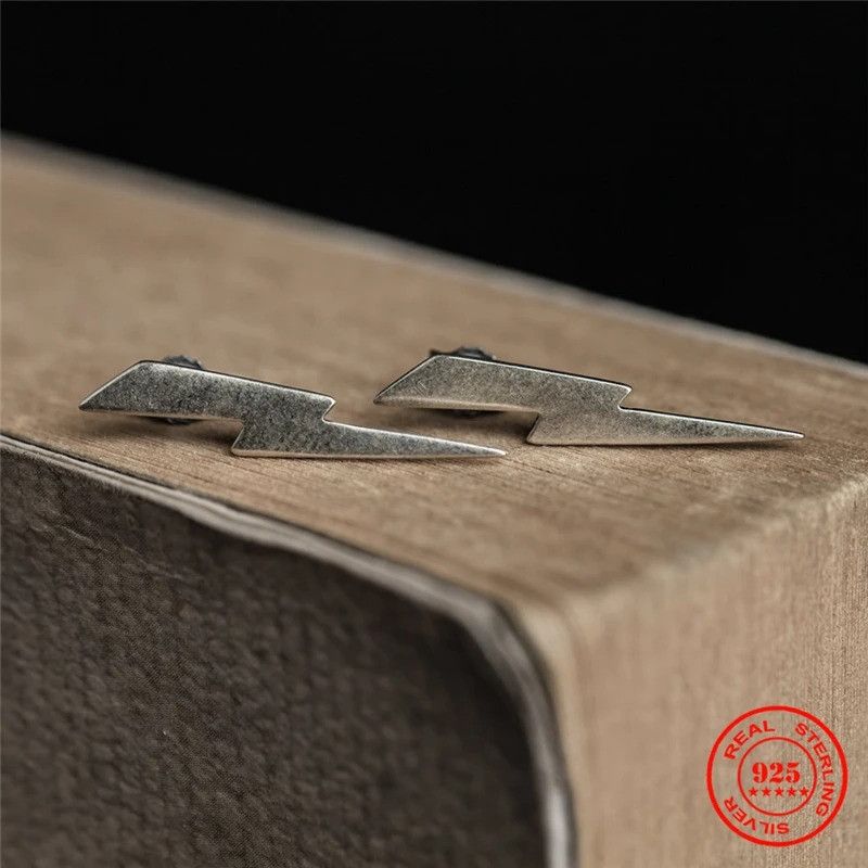 Jewelry Silver Lightning Stud Earrings 925 Sterling Ear Charms Size ONE SIZE - 2 Thumbnail