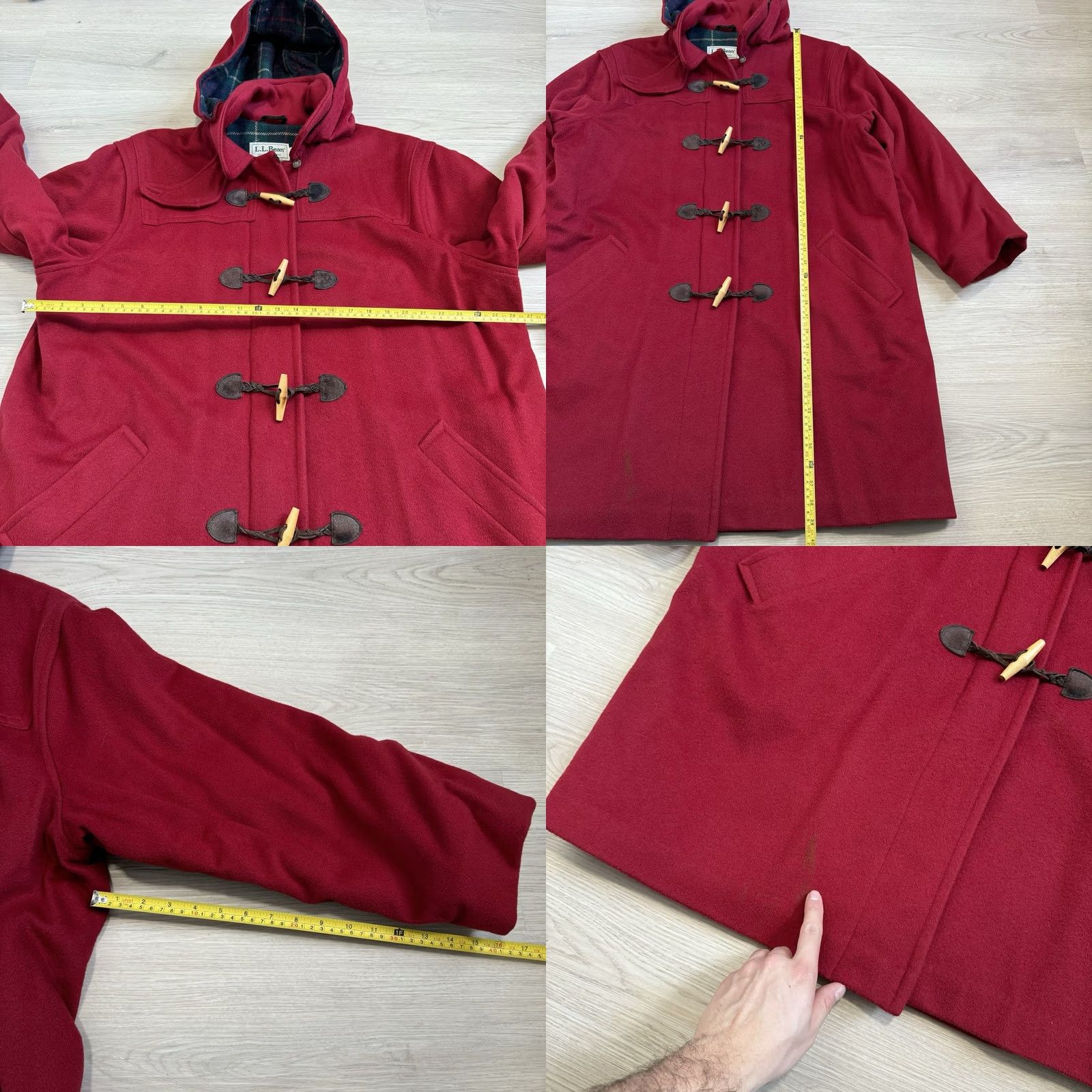 Vintage VINTAGE L.L. Bean Duffel Coat Jacket Women’s Long Red Lambswool Hooded Plaid Lined Toggle Size 3XL / US 20-22 - 9 Thumbnail