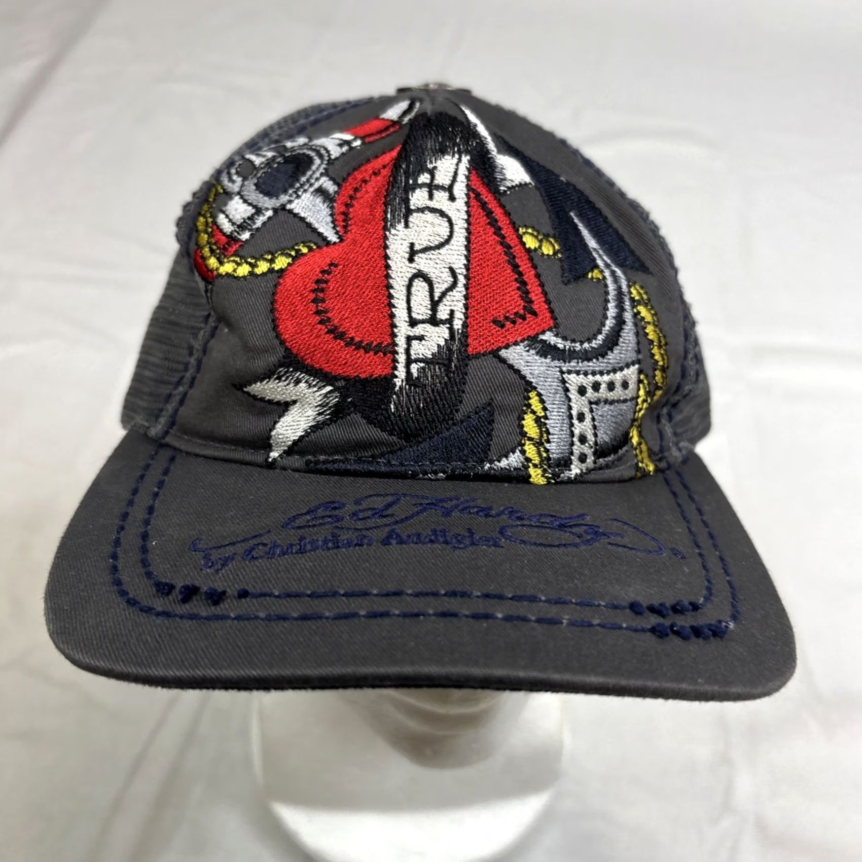 Ed Hardy VINTAGE Ed Hardy Trucker Hat OS Anchor Heart Embroidered Y2K Christian Audigier Size ONE SIZE - 3 Thumbnail
