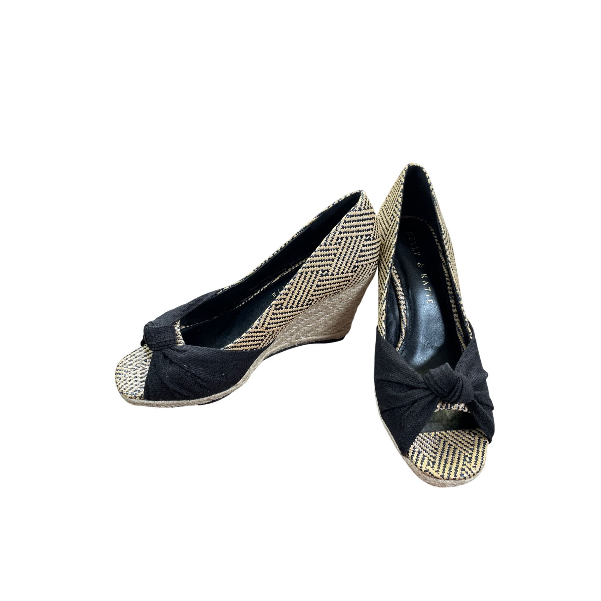 Other Kelly & Katie Black Beige brown PeepToe Wedge Heels Size 6M Size US 6 / IT 36 - 2 Thumbnail