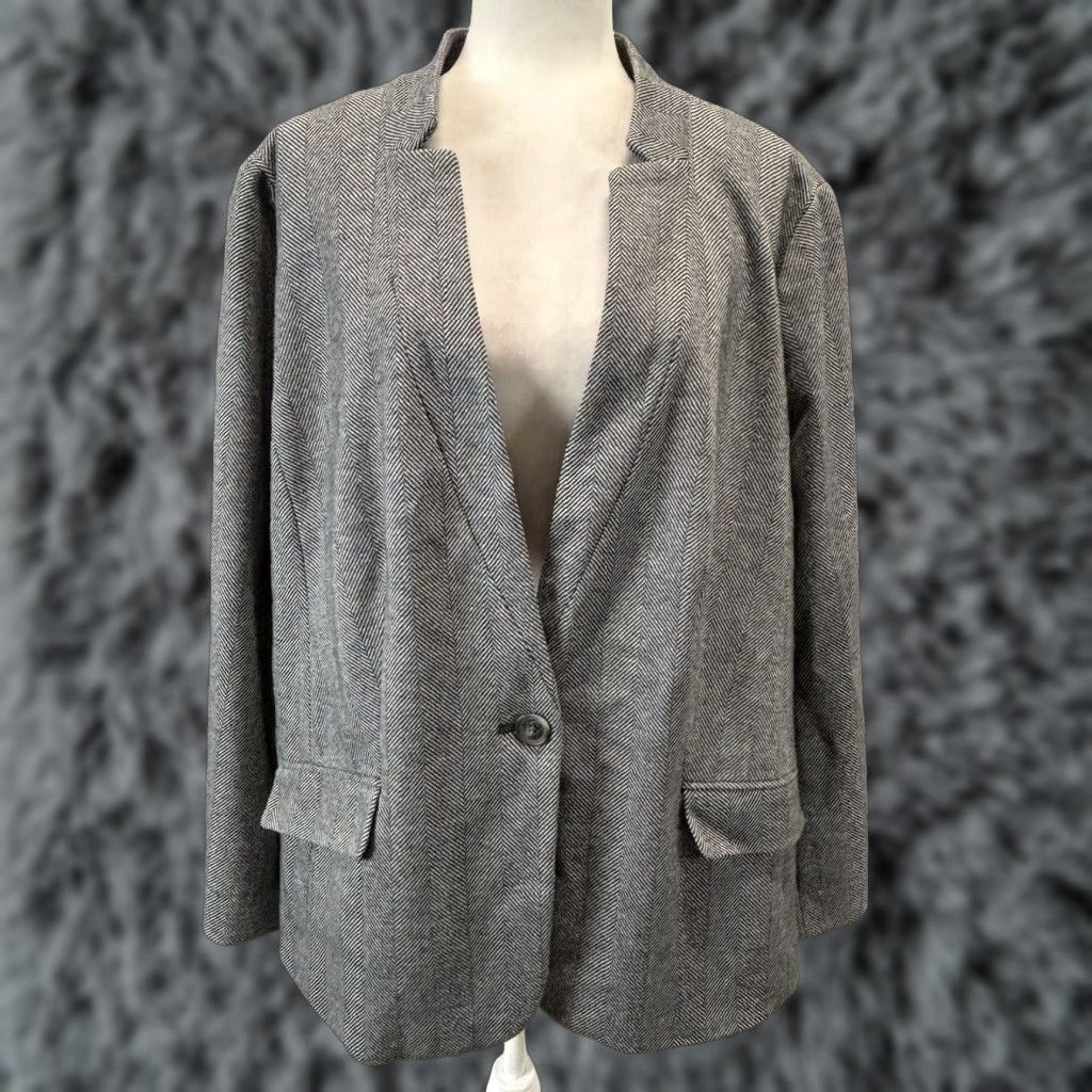 Talbots NEW Talbots Plus Size 22W Aberdeen Herringbone Blazer Jacket Black White Career Womens Size 3XL / US 20-22 - 1 Thumbnail