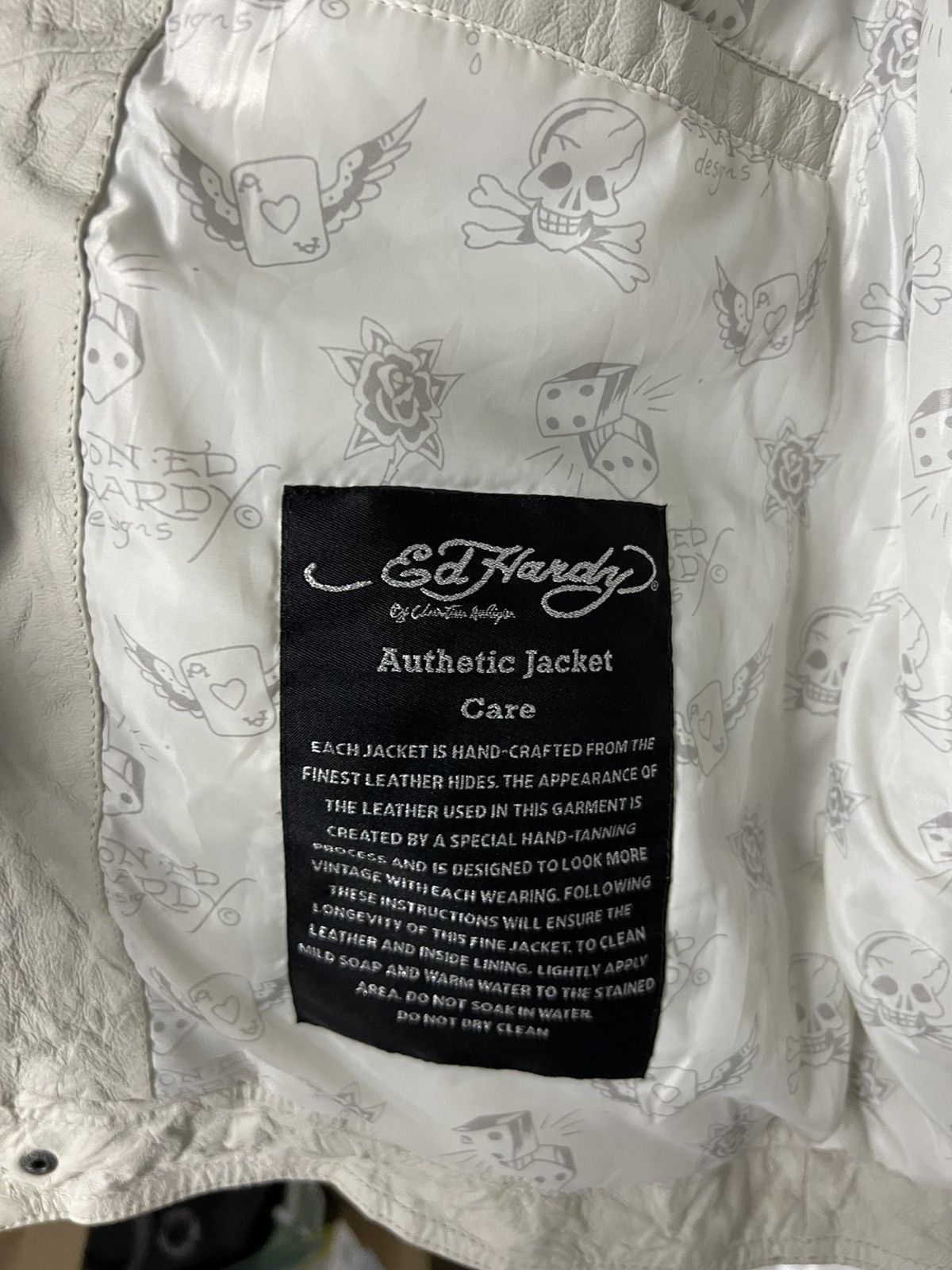 Christian Audigier × Ed Hardy Ed Hardy x Christine Audigier Leather Jacket Off White Size US XL / EU 56 / 4 - 14 Thumbnail