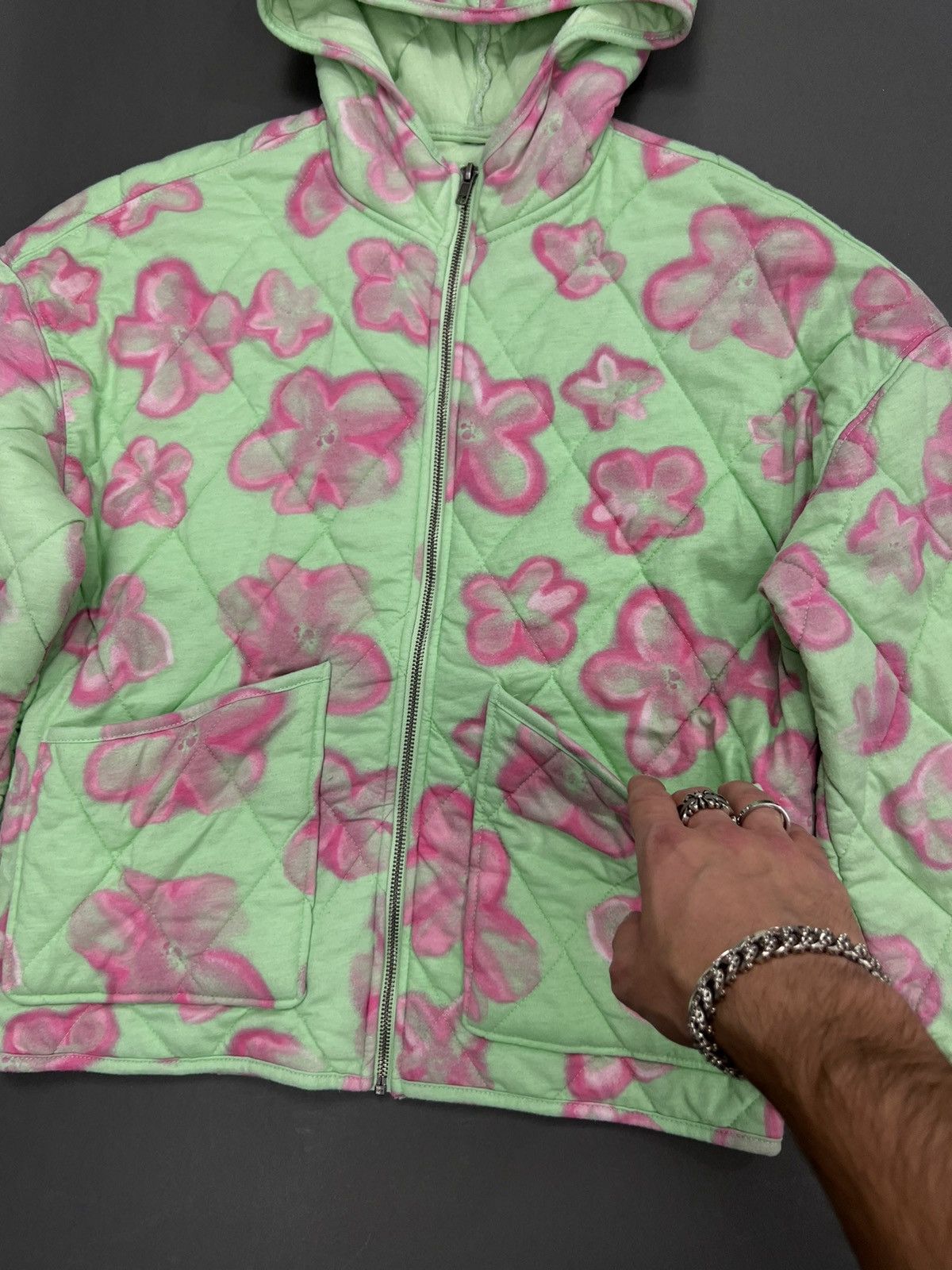 Other Blanketed Abstract Floral Print Hooded Zip Up Quilted Jacket Size US M / EU 48-50 / 2 - 5 Thumbnail