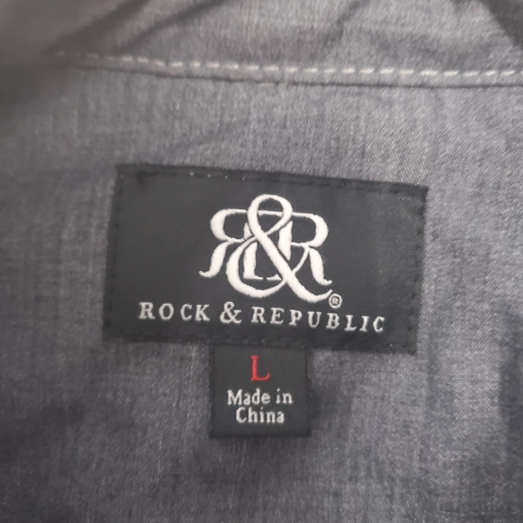 Vintage Rock & Republic Shirt Men L Gray Black Print Button Up Roll Tab Sleeve Casual Size US L / EU 52-54 / 3 - 3 Thumbnail