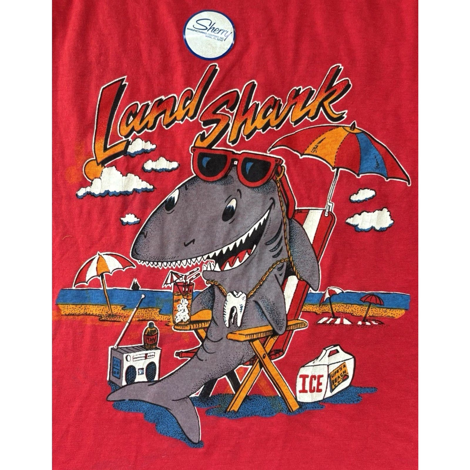 Anvil VINTAGE land shark tank top shirt Mens S NOS NWS 90s USA made Anvil red 50/50 cotton poly 90s theme Tank Top Mens Size US S / EU 44-46 / 1 - 3 Thumbnail