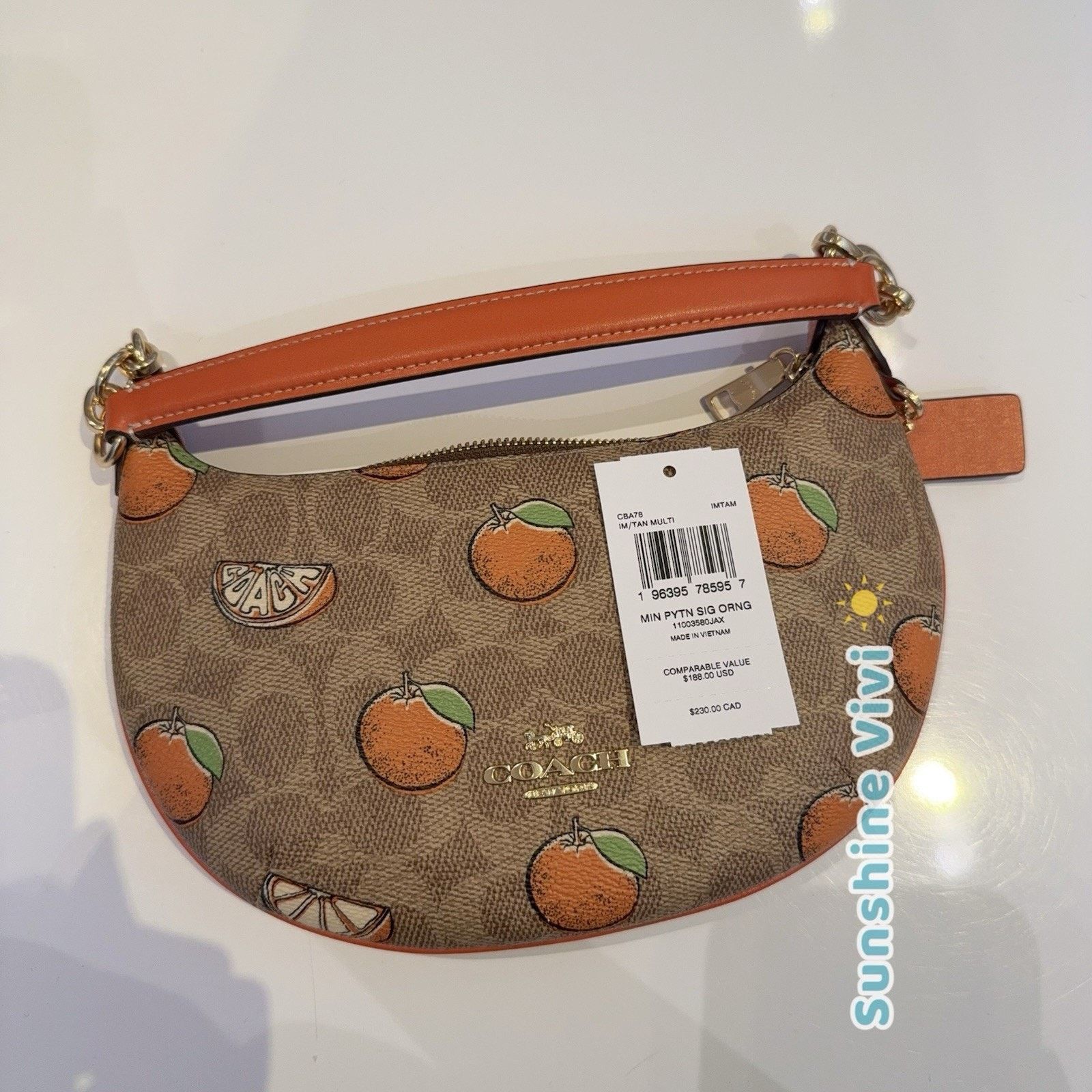 Coach NWT Coach Mini Payton Bag Signature Canvas Orange CBA78 Tan Size ONE SIZE - 4 Thumbnail