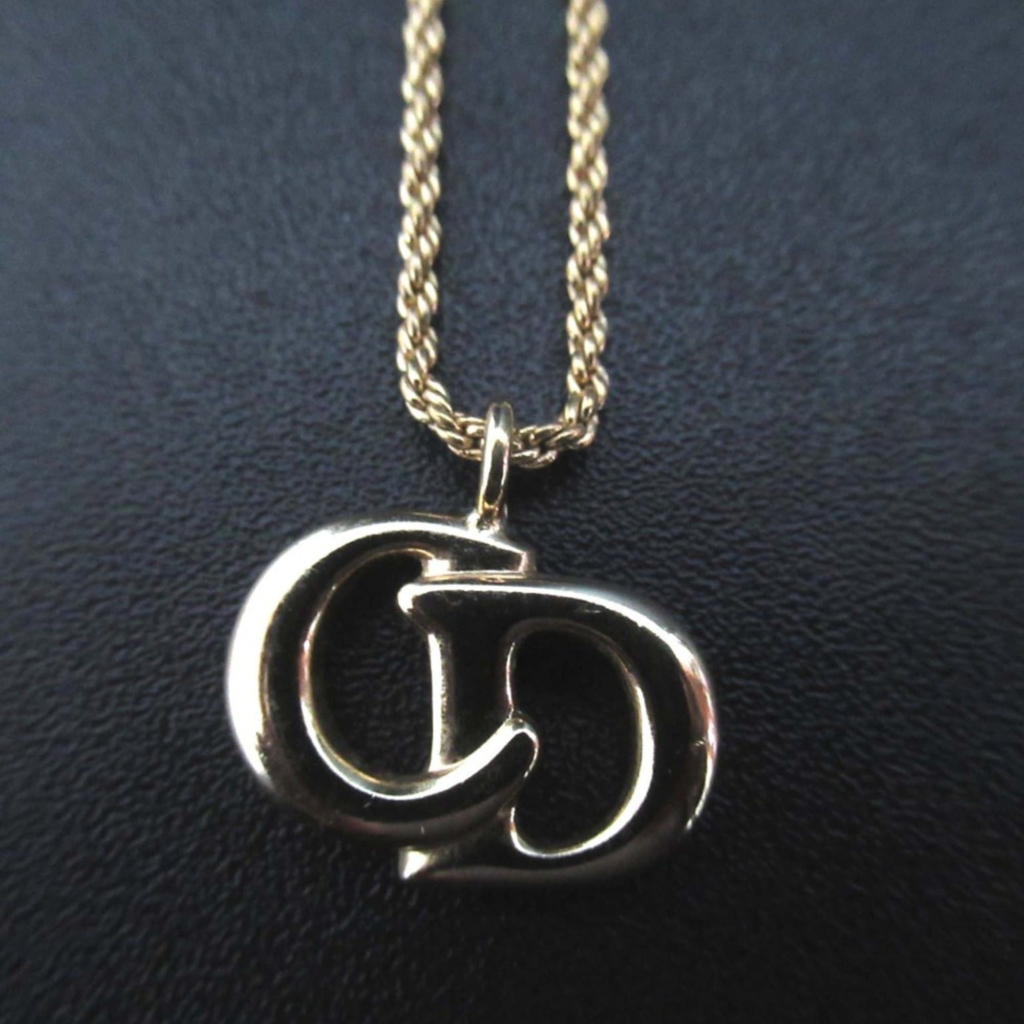Christian Dior logo charm necklace pendant GP gold color for women