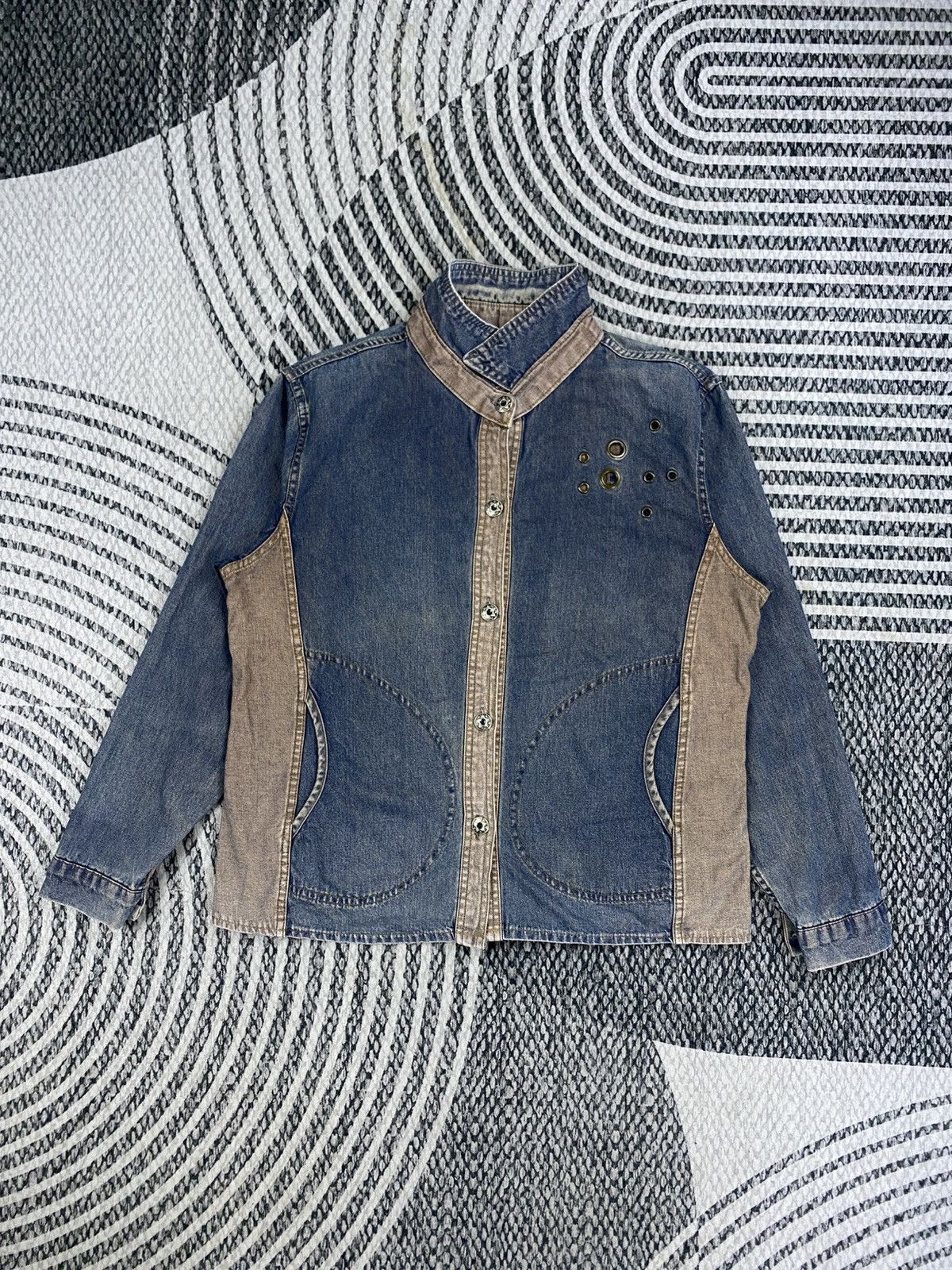 Japanese Brand Vtg Japanese Fashion Two Block Denim Button Up Jacket Size US M / EU 48-50 / 2 - 5 Thumbnail