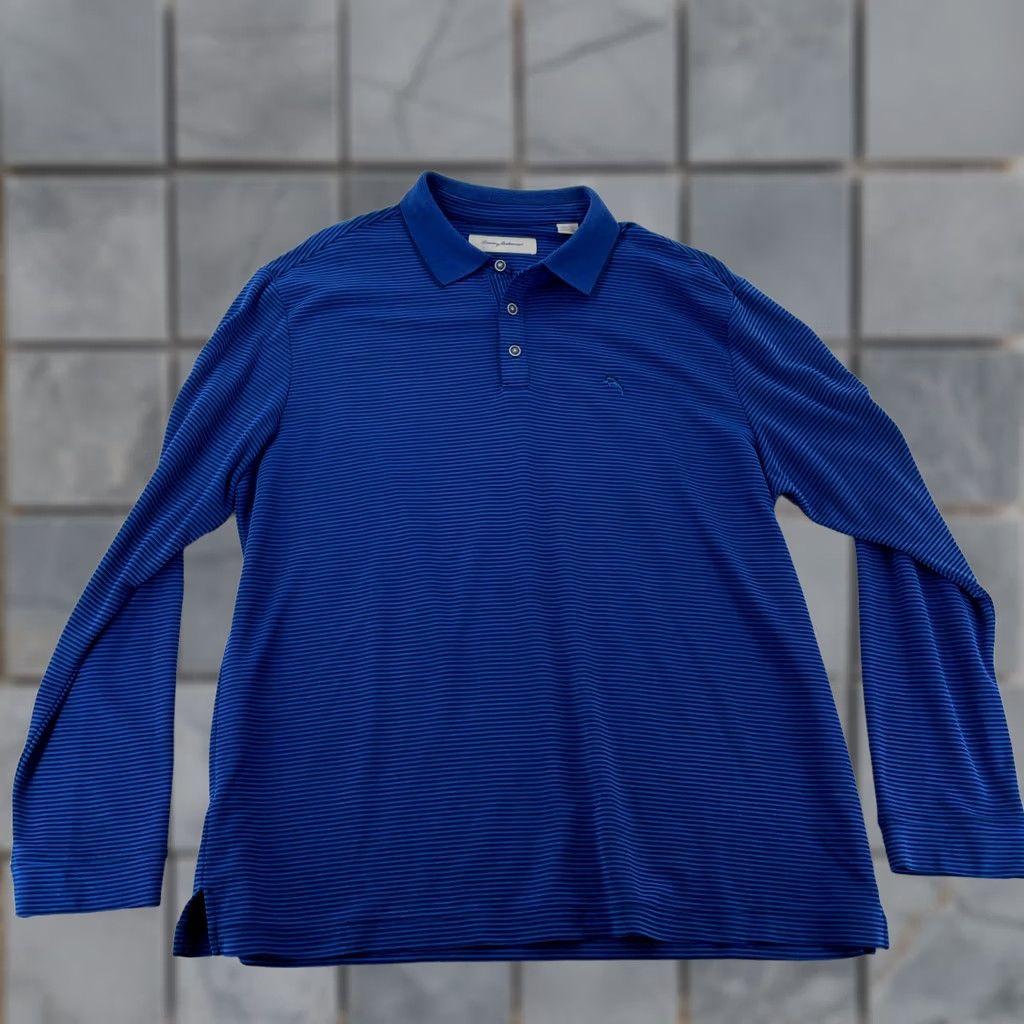 Tommy Bahama Tommy Bahama Polo Shirt Mens XL Blue Striped Long Sleeve Collared Shirt Size US XL / EU 56 / 4 - 1 Thumbnail