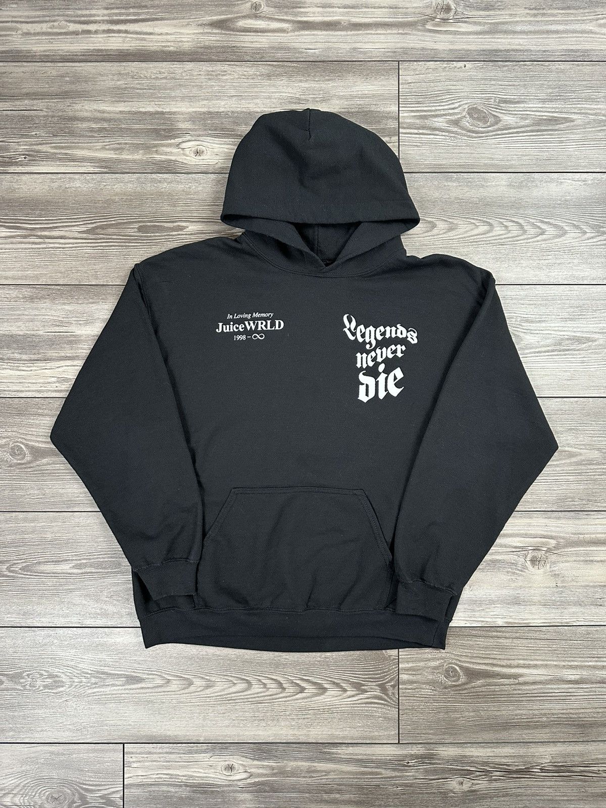 image of 999 Club x Rap Tees Juice Wrld In Loving Memory Hoodie in Black, Men's (Size XL)