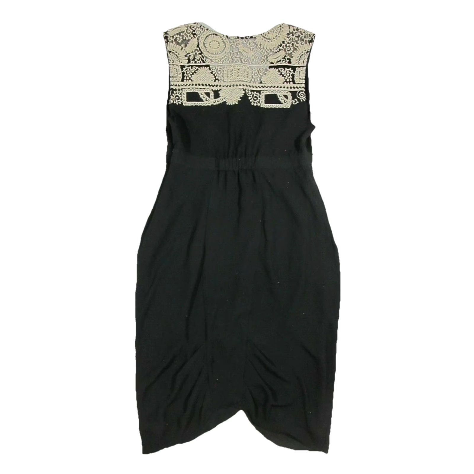 Vintage Meadow Rue Anthropologie Black Ivory Embroidered Silky V-Neck Dress Women 2/S Size XS / US 0-2 / IT 36-38 - 2 Thumbnail