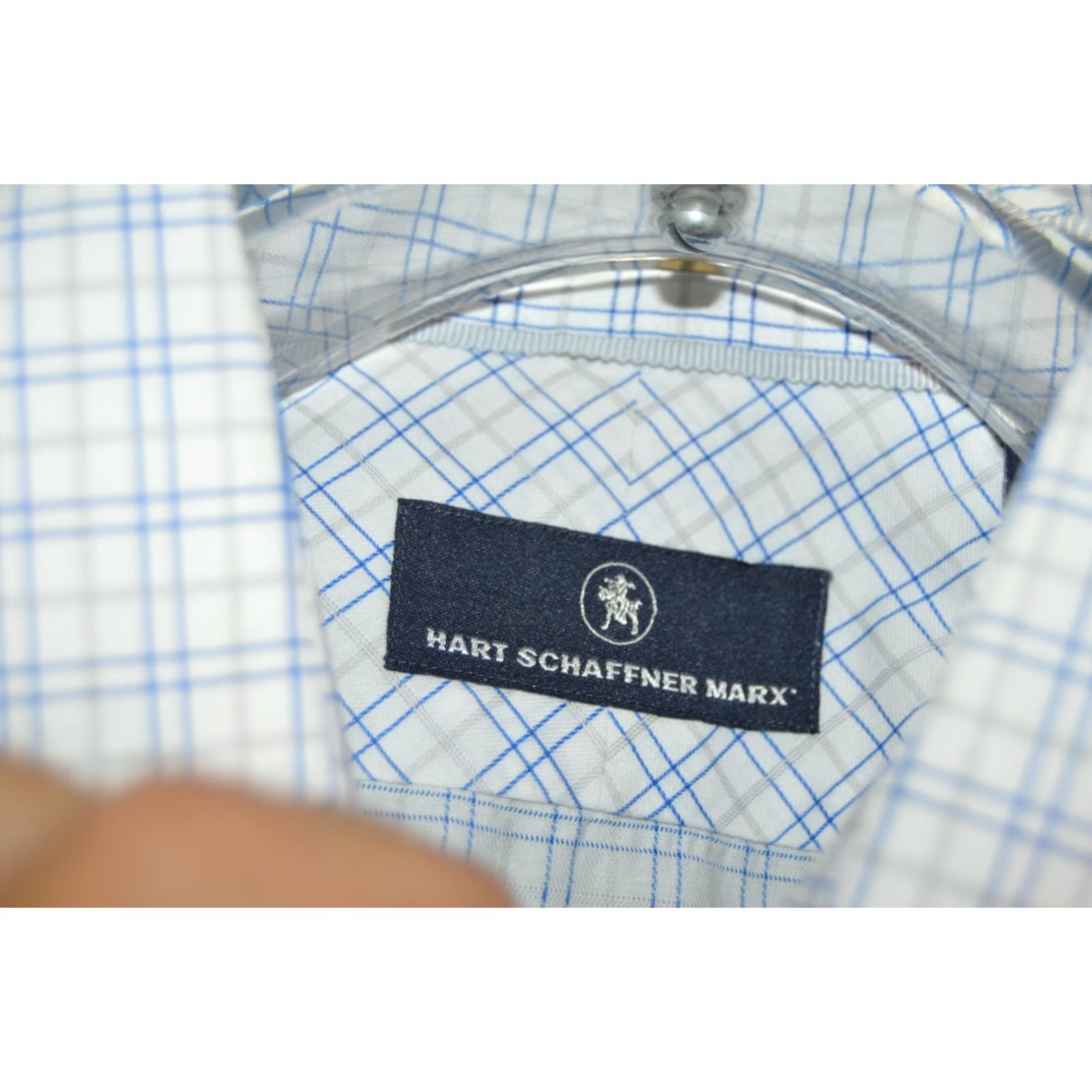 Hart Schaffner Marx Hart Schaffner Marx Men's Button-Down Shirt SZ L White Plaid Shirt Button-Up Button-Front Long Sleeve 100% Cotton Mens Size US L / EU 52-54 / 3 - 3 Thumbnail