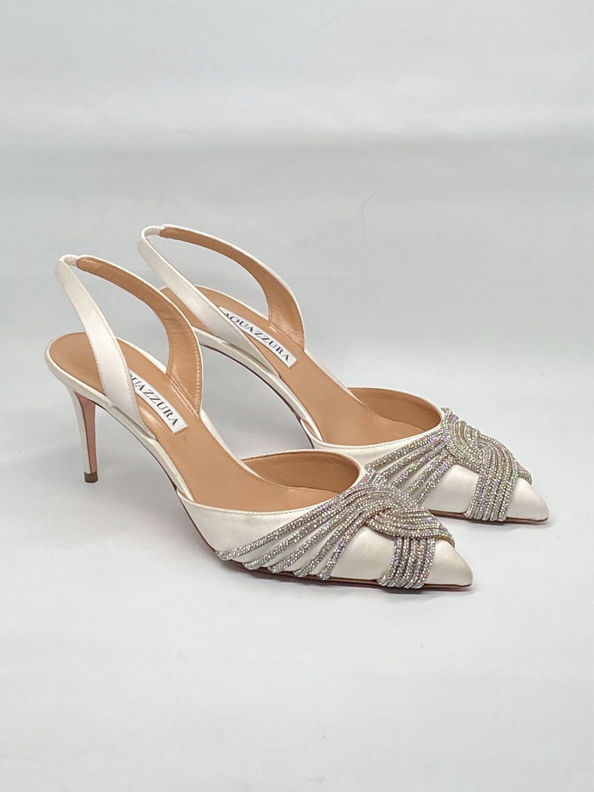 Aquazzura Aquazzura Gatsby 75 Crystal-Embellished Satin Pumps size 37 Size US 7 / IT 37 - 4 Thumbnail