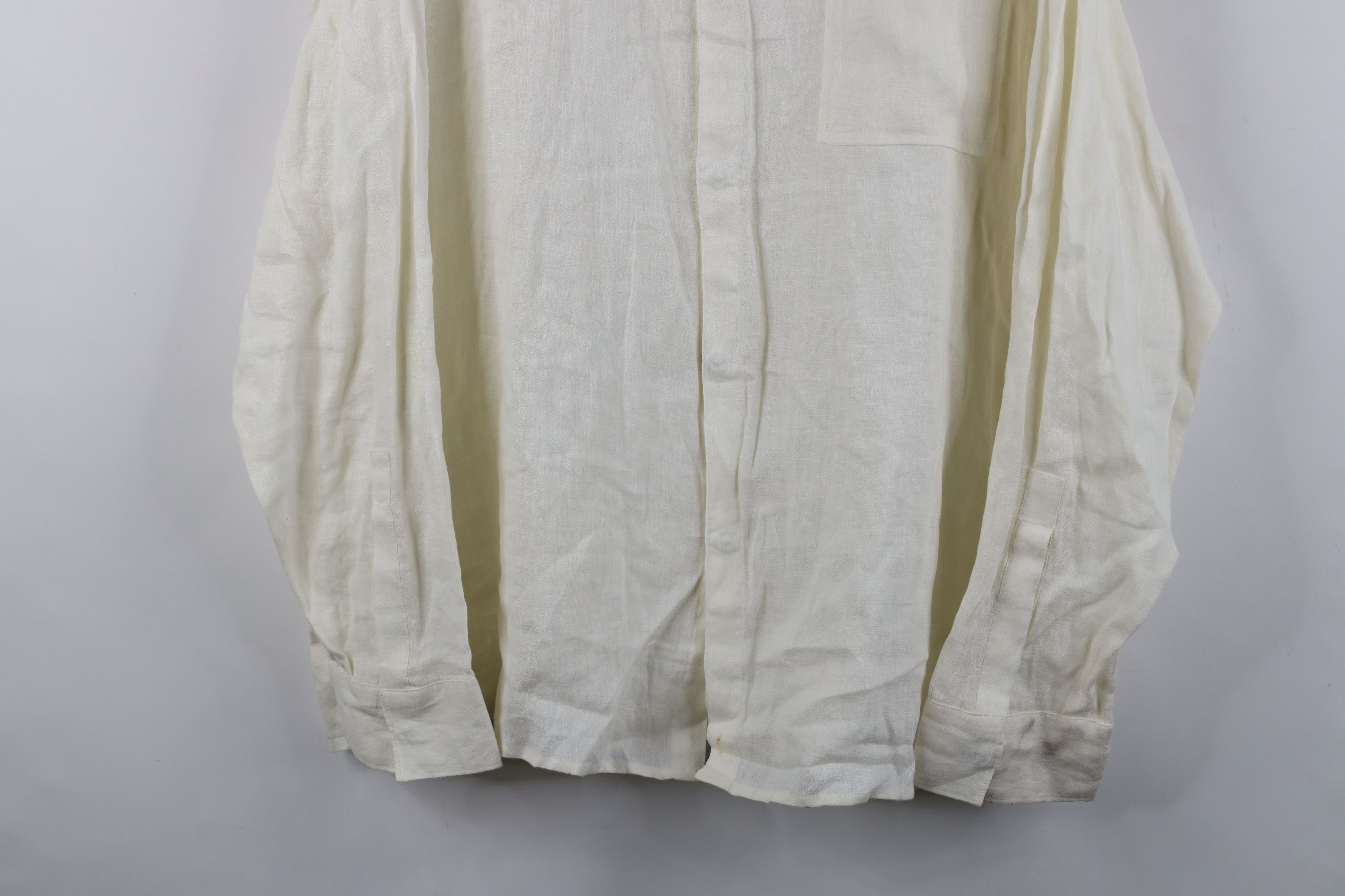 Vintage Vintage 90s Streetwear Linen Collared Button Shirt Cream Size US XXL / EU 58 / 5 - 3 Thumbnail