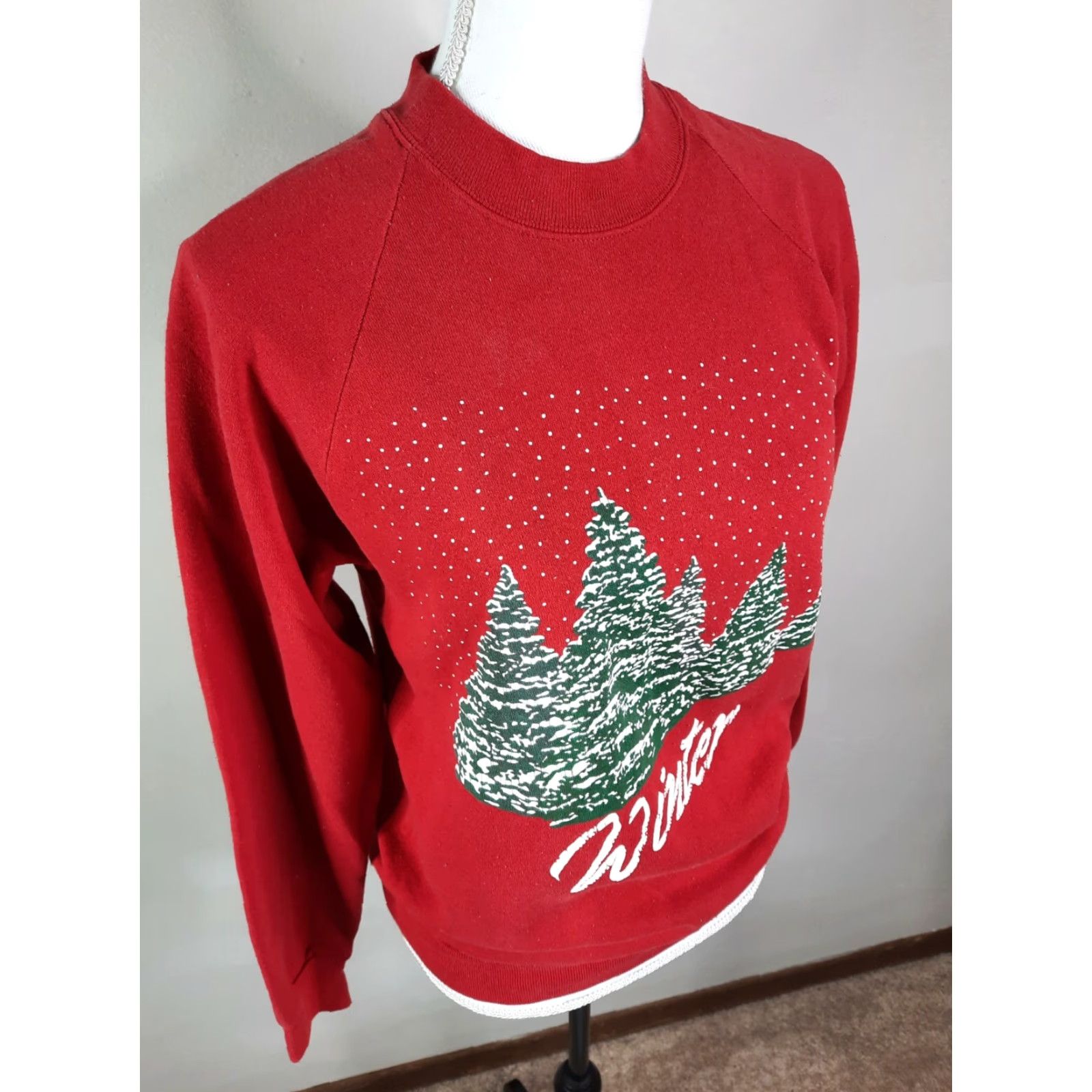 Jerzees VINTAGE Jerzees Raglan Sweatshirt M Red Winter Ugly Christmas USA 50/50 Mens Size XXS / US 00 / IT 34 - 5 Thumbnail
