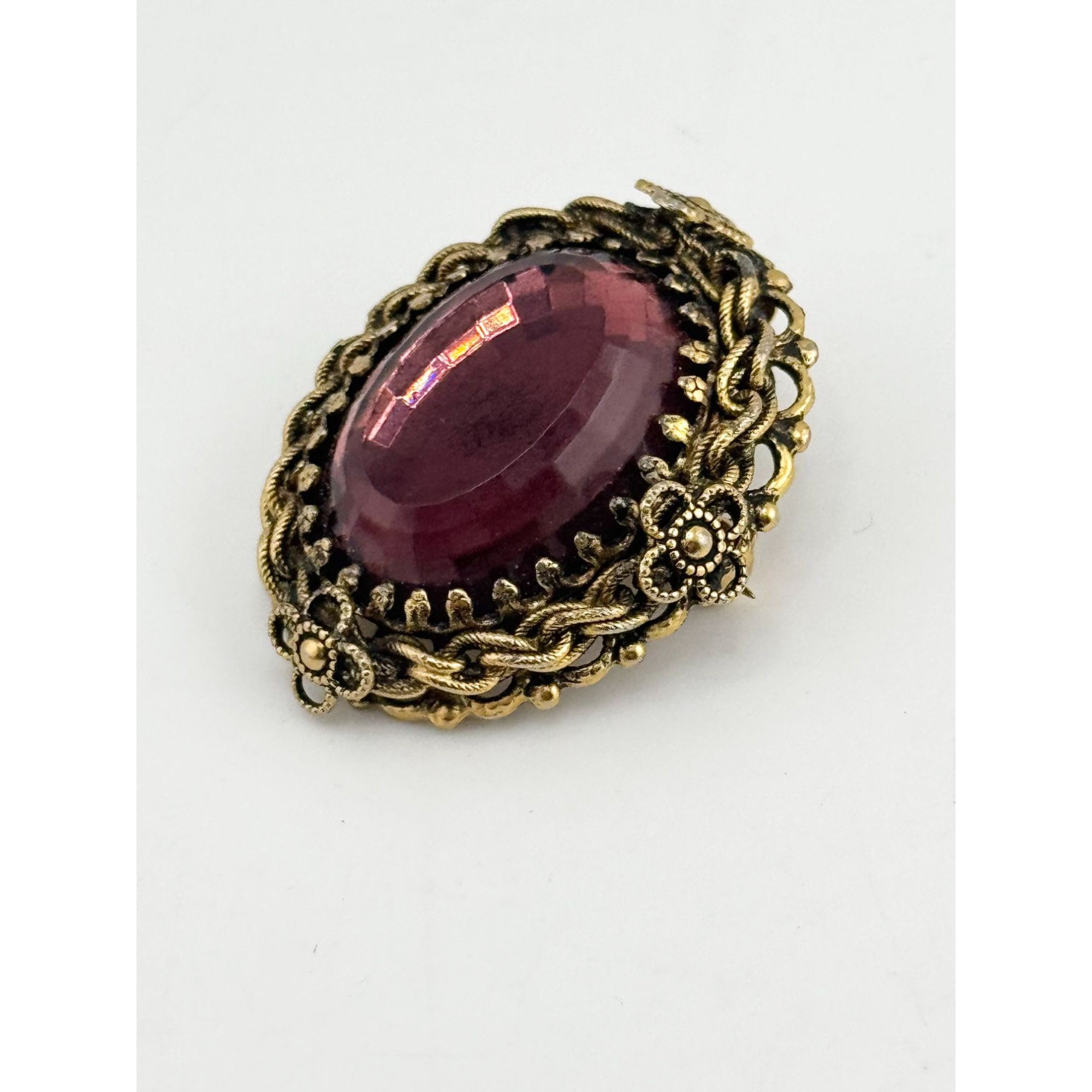 Vintage Vintage faceted purple glass floral brooch pin pendant Size ONE SIZE - 3 Thumbnail