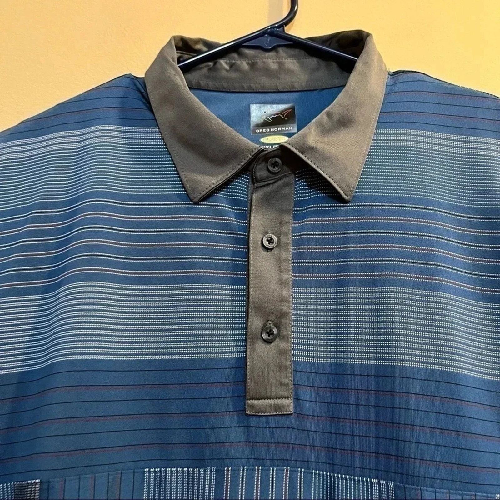 Greg Norman Greg Norman Golf Polo Men's 2XL Play Dry Grey Blue Striped Size US XXL / EU 58 / 5 - 3 Thumbnail