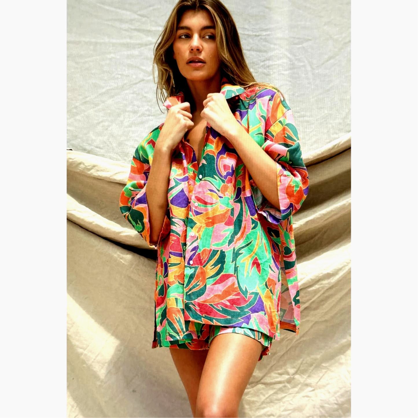 Other Stone Fox Swim Zenni 100% Linen Shirt Stained Glass XS/S Size S / US 4 / IT 40 - 6 Thumbnail