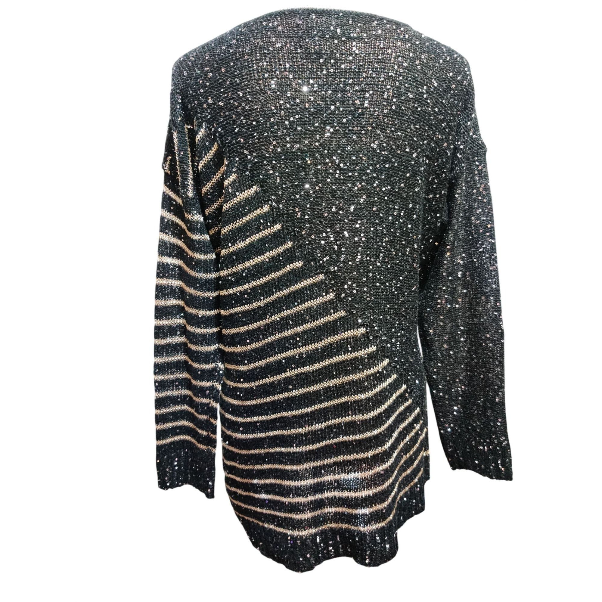 Vintage Vintage Escio Black Gold Sequin Stripe Knit Sweater Size M 8 Size M / US 6-8 / IT 42-44 - 3 Thumbnail